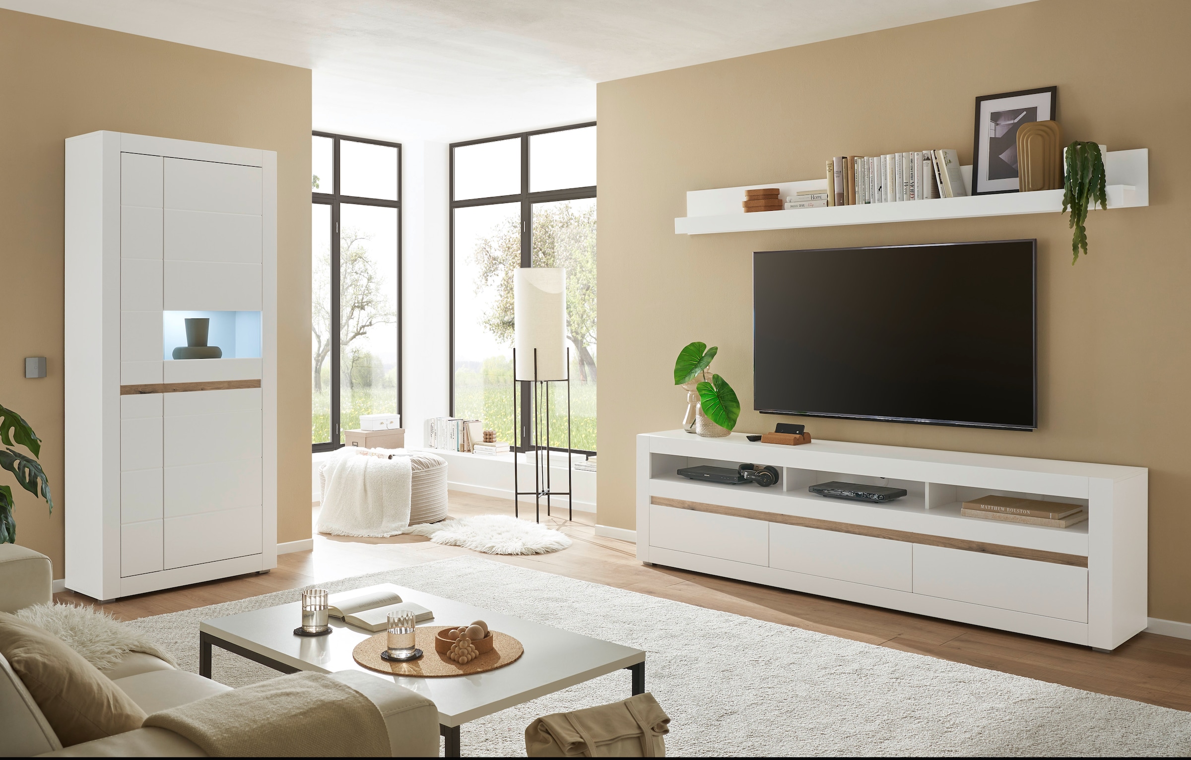 Home affaire Wohnwand »Anbauwand in Weiß Matt, Wohnzimmer-Set mit austauschbarer Blende« Set, 3 Stk. tlg.