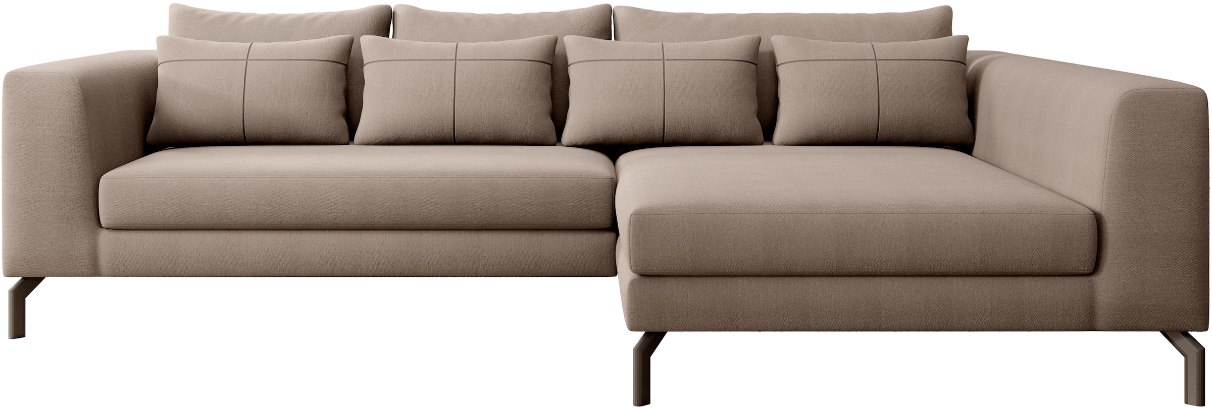 Home affaire Ecksofa »Cross, mit softem Sitz, L-Form, wendbare Zierkissen, Breite 284 cm« Couch mit vielen Kissen, stylische Kreuznaht, elegante Metallfüße