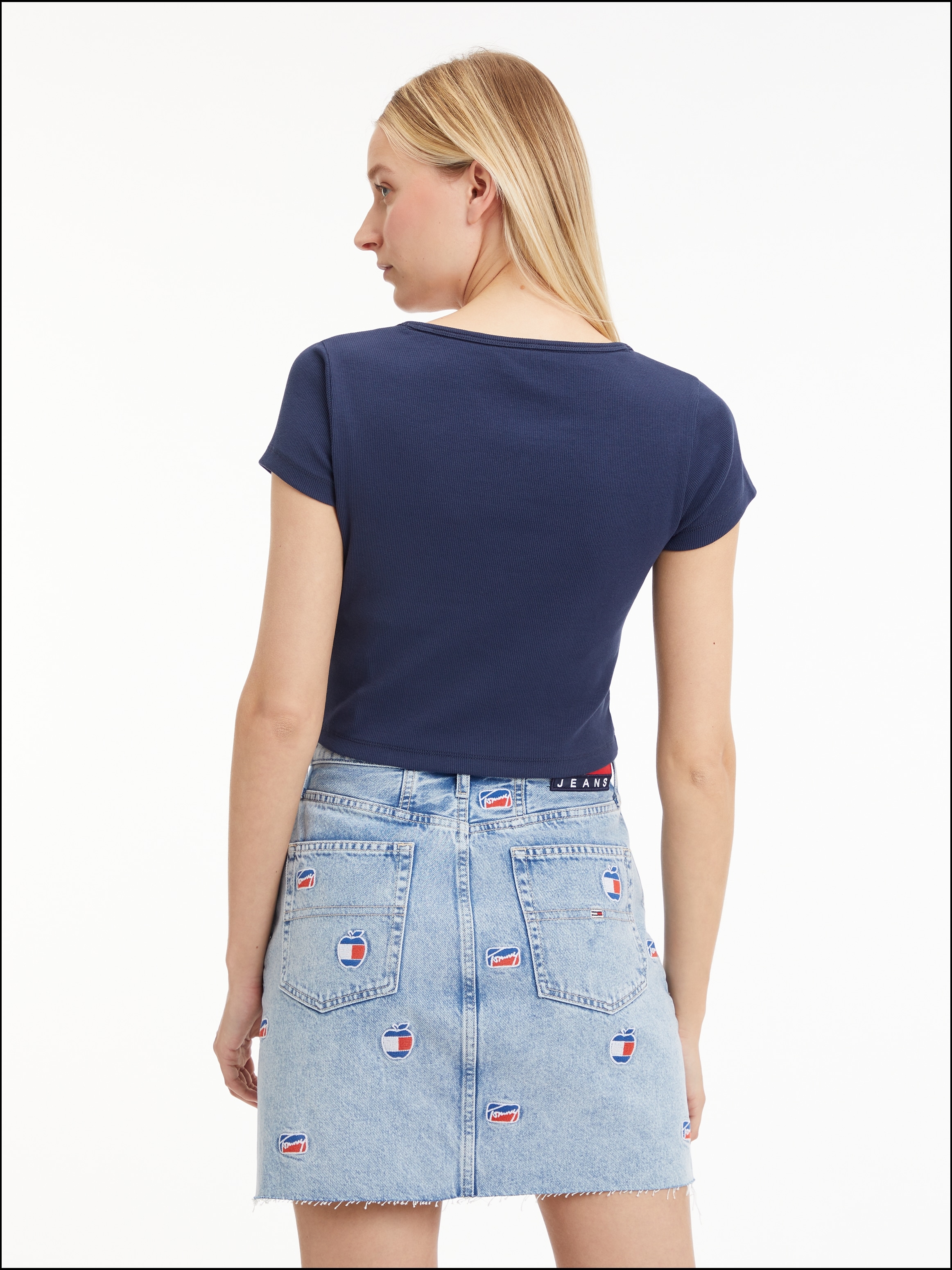 Tommy Jeans T-Shirt »TJW BBY CRP ESSENTIAL RIB V SS«, in Rippoptik