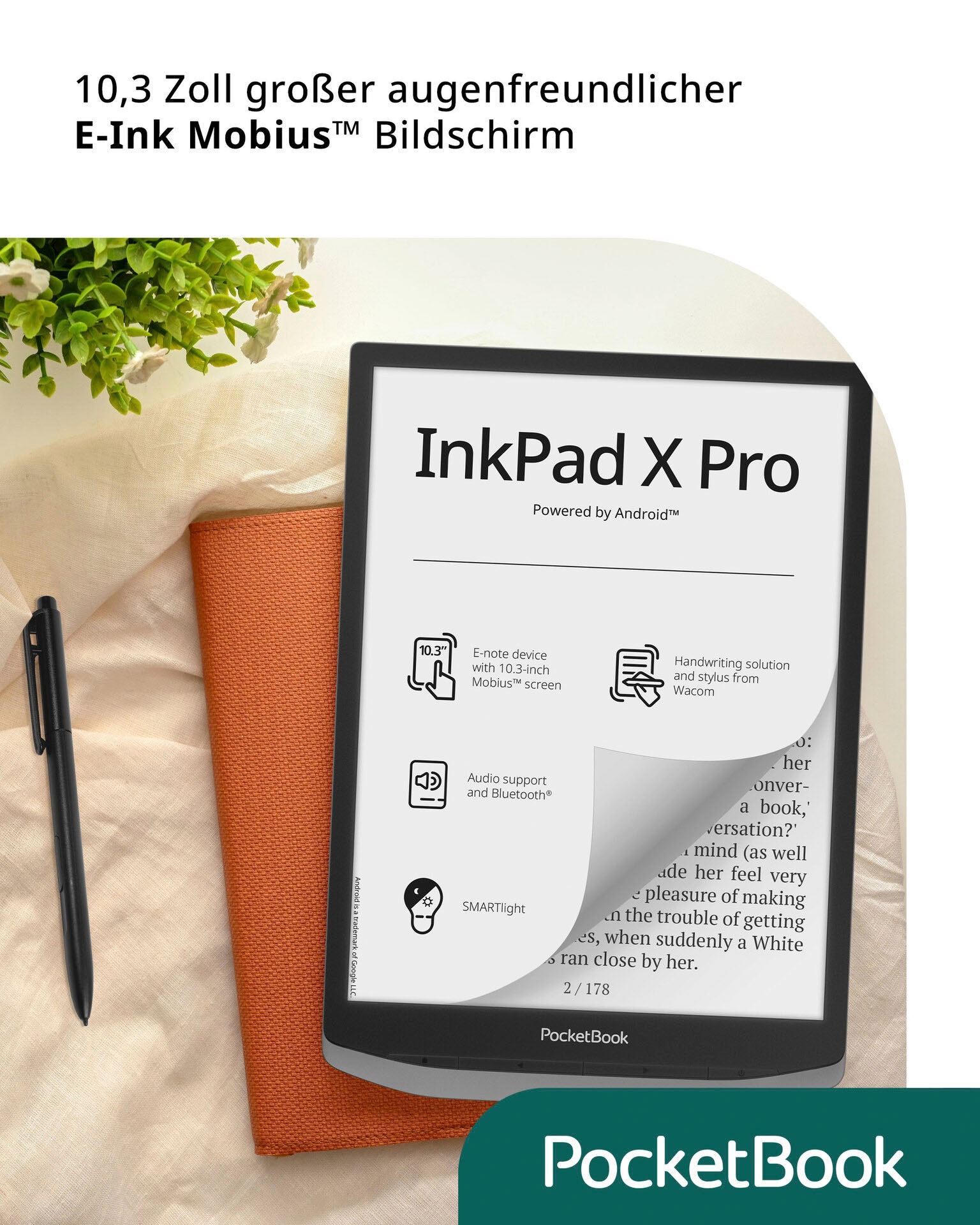 PocketBook E-Book »InkPad X Pro DACH-Version«, (Android inklusive Wacom Stylus und Schutzhülle mit Sleep-Cover-Funktion)