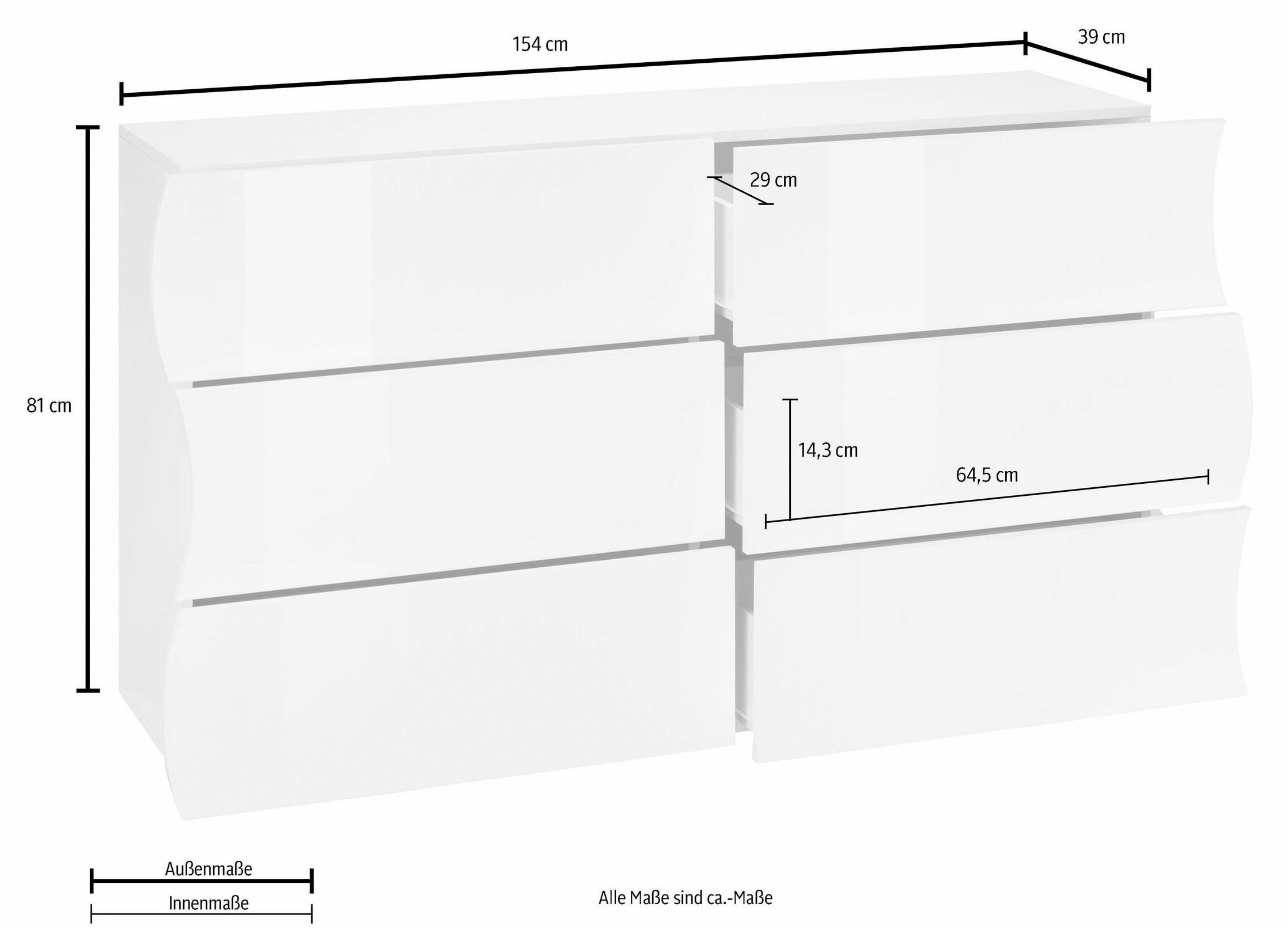 Home affaire Kommode »Onda« Onda, 154 cm breit, Kaschmir, mit 6 Schubladen, Made in Italy