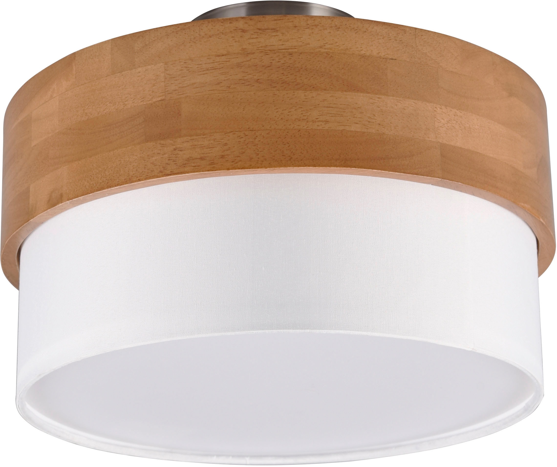 TRIO Leuchten Deckenleuchte »Seasons«, 2 flammig, Leuchtmittel E14 | ohne Leuchtmittel, Deckenlampe Holz mit Stoffschirm Ø30cm exkl 2xE14 max 40W