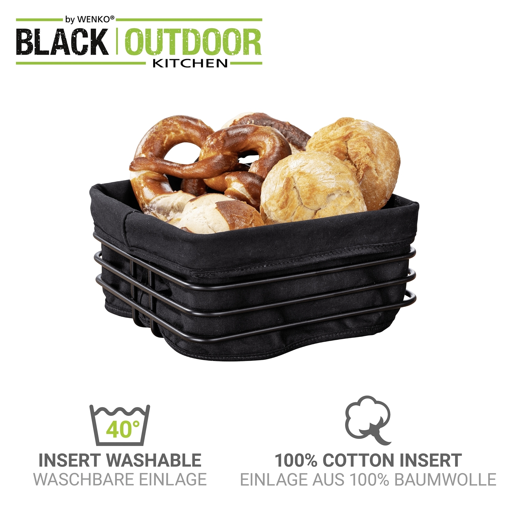 WENKO Brotkorb »Modell Premium Square« Set, 2 tlg. tlg. robustem Korbgestell mit herausnehmbarer Einlage