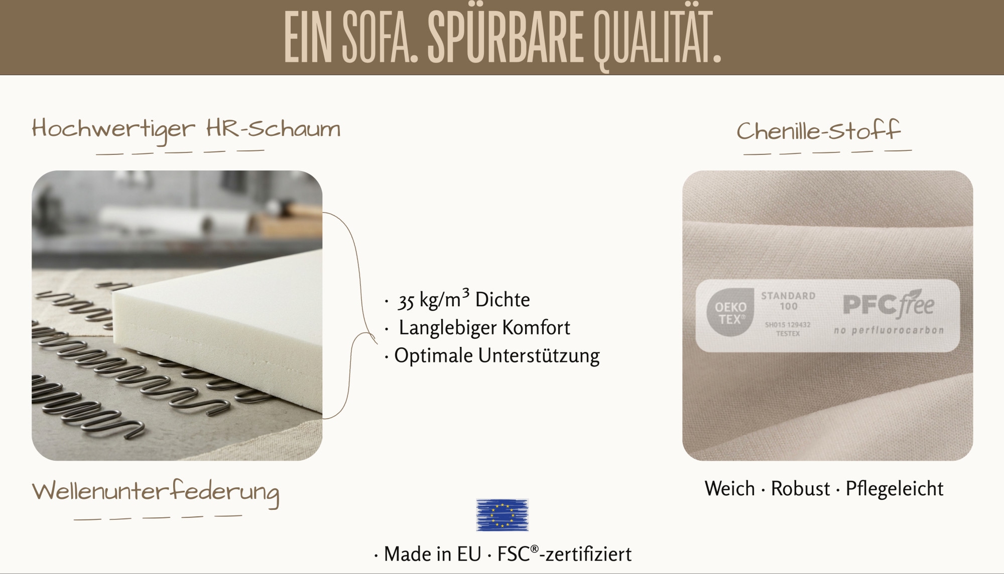 OTTO home 2-Sitzer »Jorrena, extra weicher Chenille-Stoff« Kompaktsofa, 3 Komfortstufen, Breite 226 cm, mit Wellenunterfederung