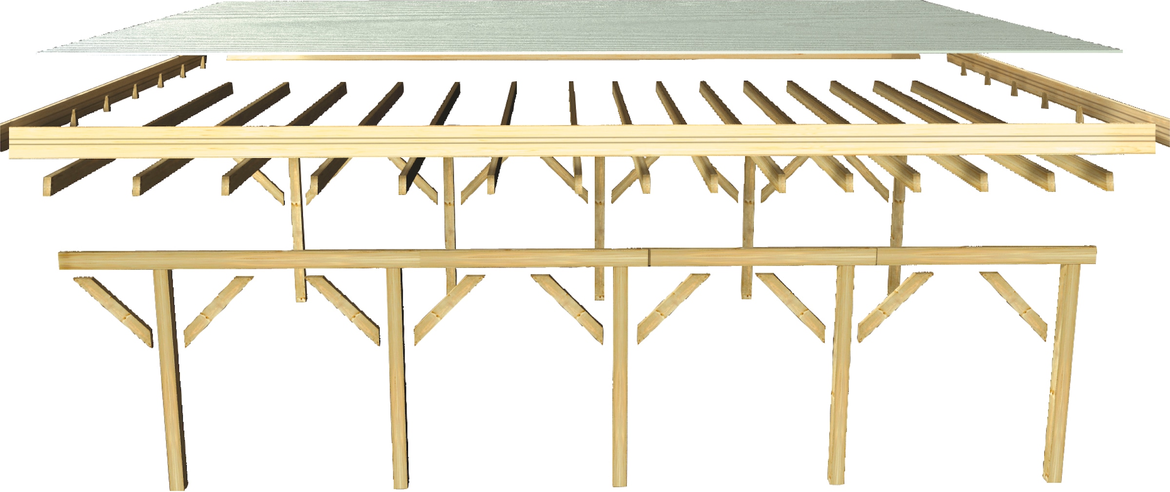 Karibu Doppelcarport »»Classic 3 SET« Stahl-Dach Variante A, kesseldruckimprägniert« Massivholz 540 cm KDI aus Masivholz