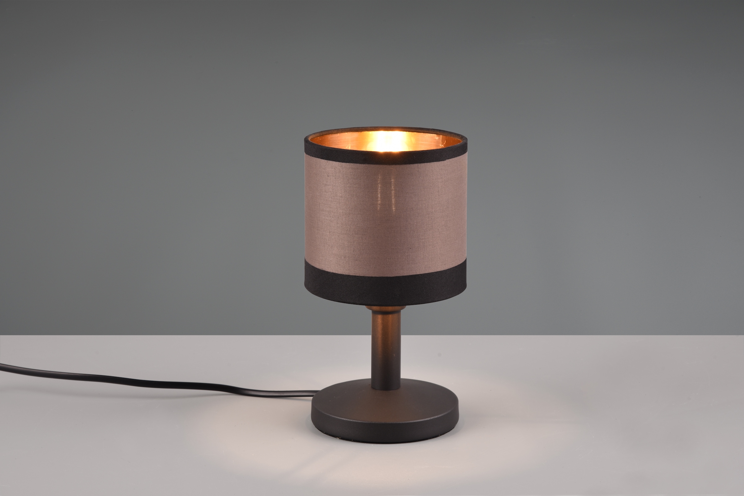 REALITY Leuchten Schreibtischlampe »DAVOS, Tischleuchte exkl 1xE14 max 10W On/Off Touch Steuerung«, 1 flammig, Leuchtmittel E14 | Leuchtmittel wechselbar, Nachttischlampe Höhe 22cm mit Touchfunktion und Stoffschirm Ø12 cm