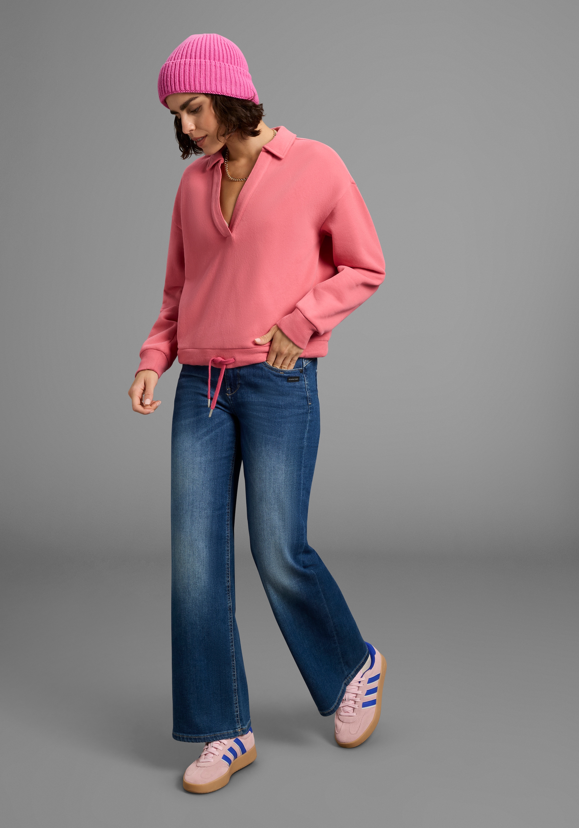 Laura Scott Sweatshirt , Weiche Baumwollmischung mit V-Ausschnitt und Kordel am Saum
