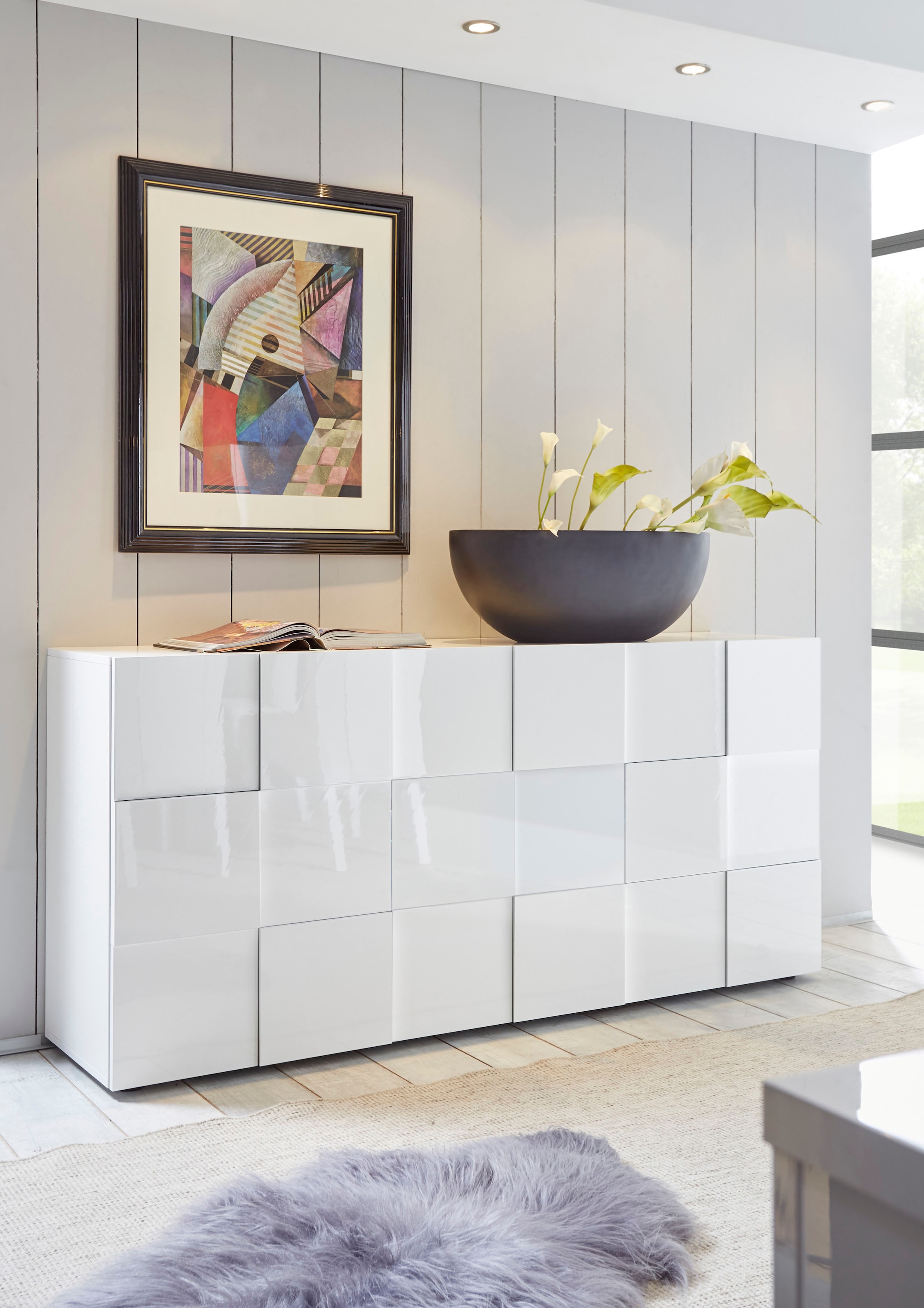 INOSIGN Sideboard »Dama Breite 181, Kommode 3 Türen, Anrichte«, Front in 3D-Optik, viel Stauraum, verschiedene Farben