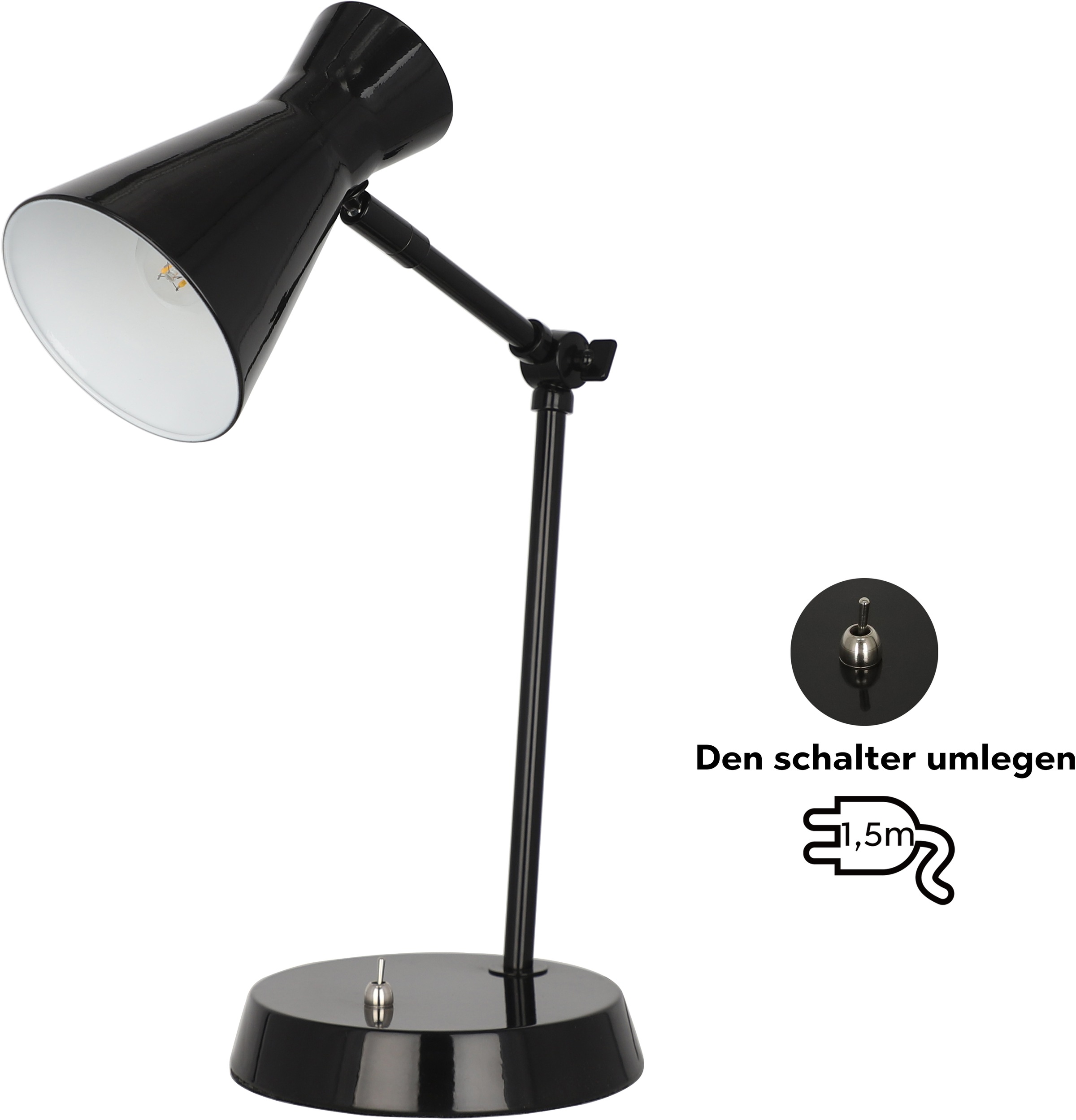 OTTO home Tischleuchte »Renell« E27 1 Stk. Minimalistisch, glänzend, individuell einstellbar, Schreibtischlampe
