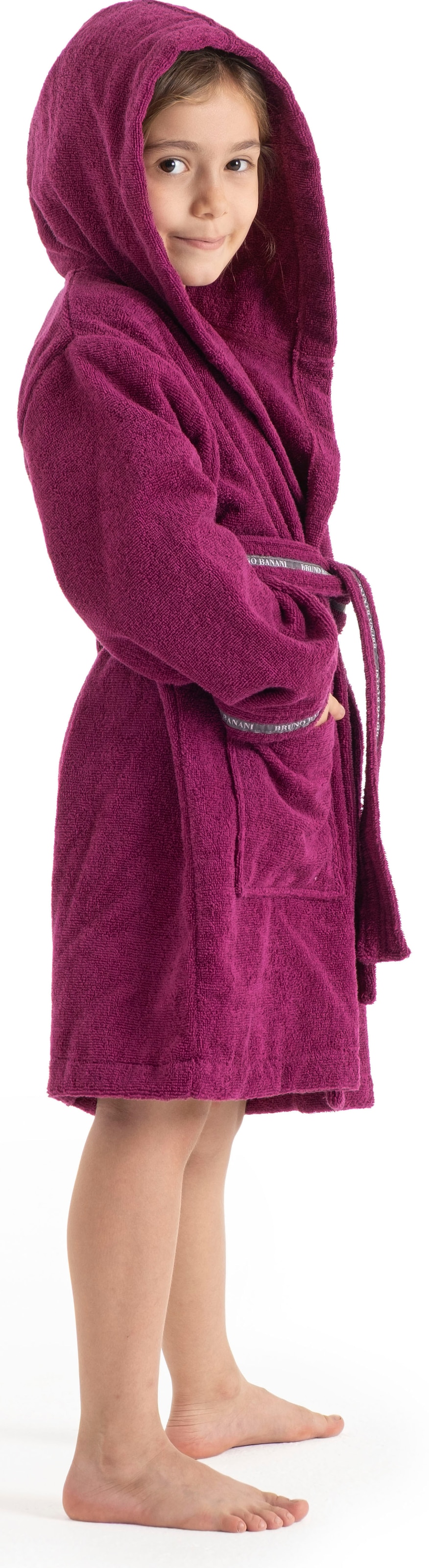 Bruno Banani Kinderbademantel »Danny, Ideal für Zuhause, Schwimmbad oder im Urlaub«, (1 St.), mit Logostreifen, aus 100% Baumwolle