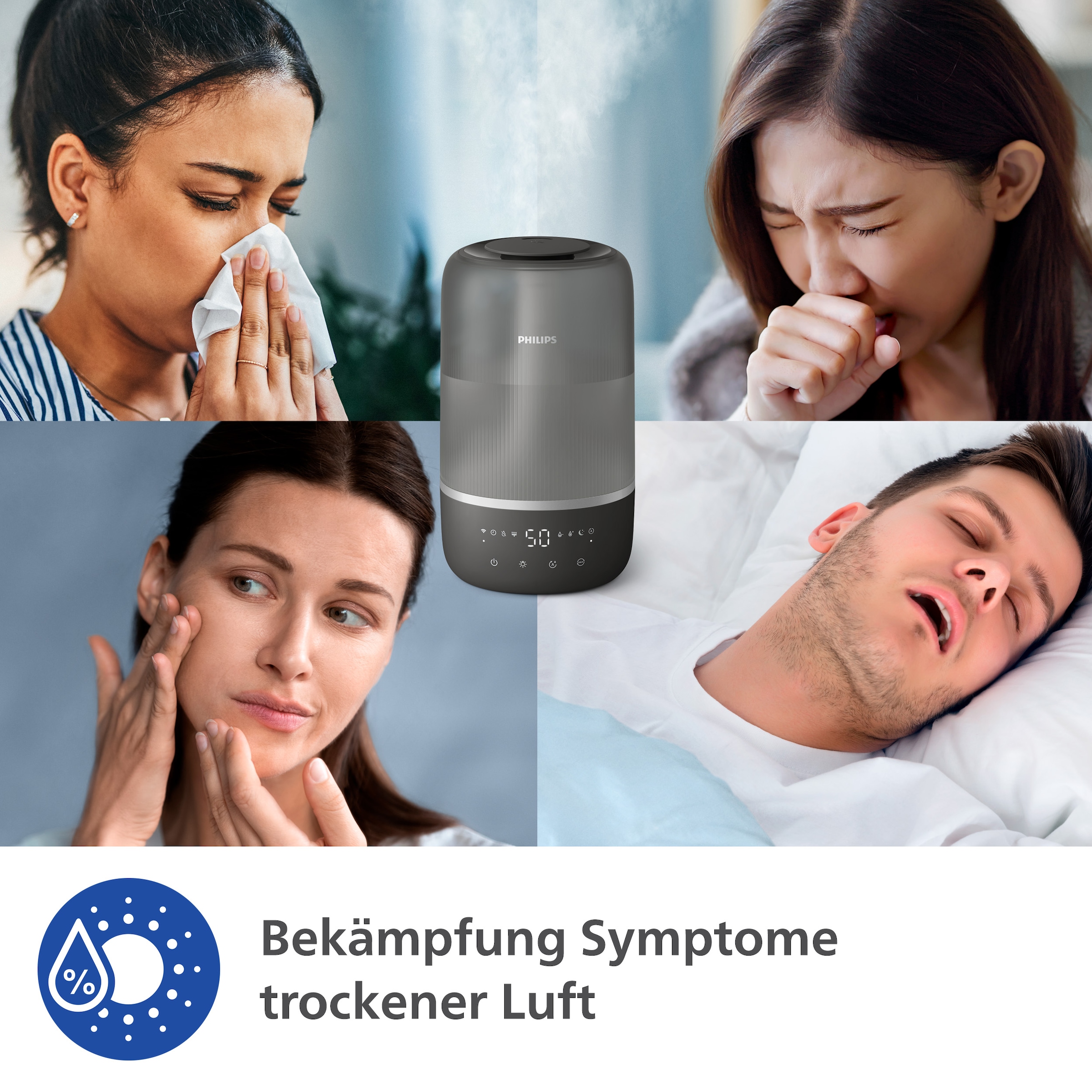 Philips Luftbefeuchter »HU1510 1000 Series, ultraschall«, 3 l Wassertank, für 41 m² Räume, mit Aroma-Diffusor, Stimmungslicht, App verbunden
