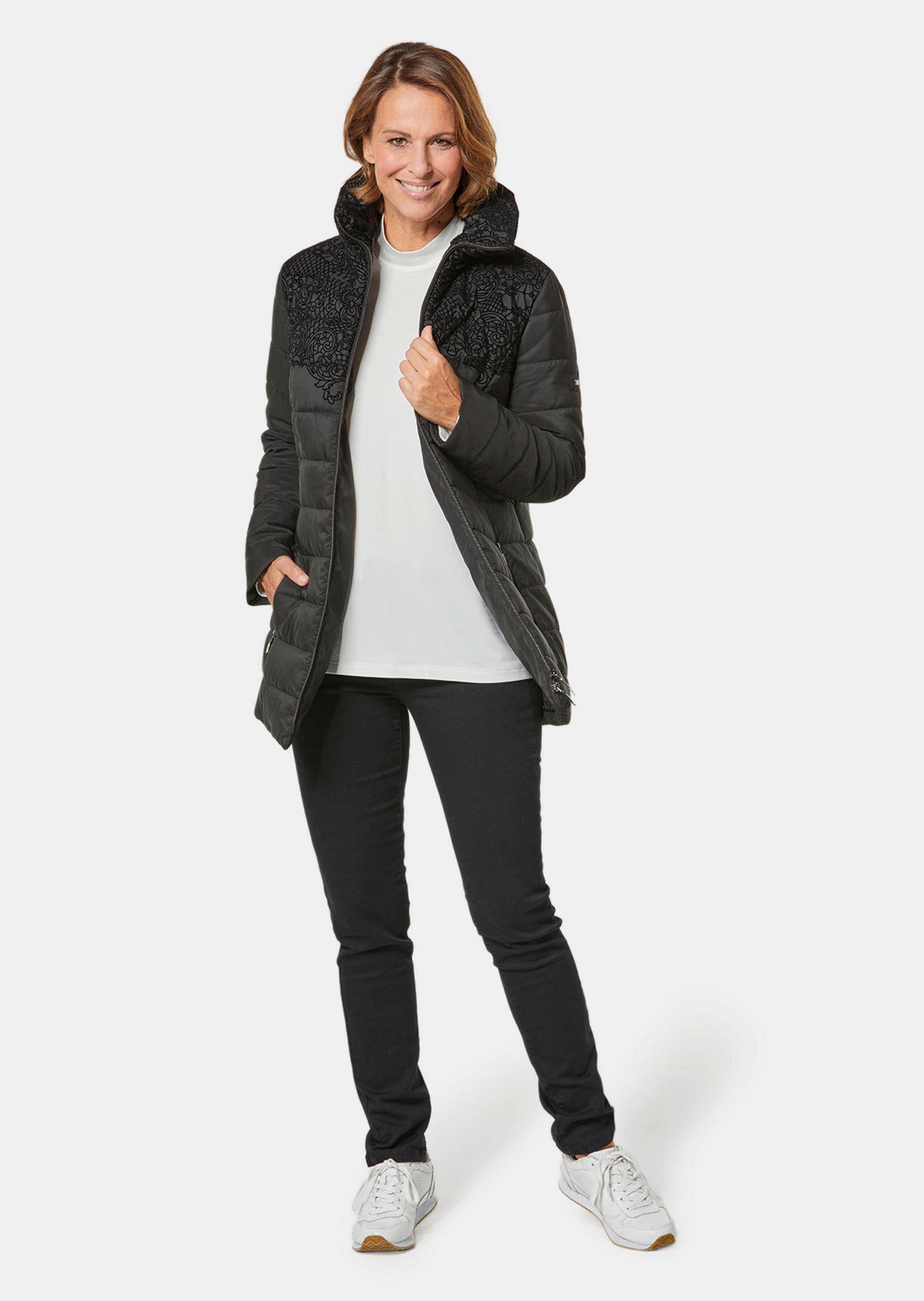 GOLDNER Steppjacke »Steppjacke mit hübschem Flock-Druck« Mit fantasievollem Flockdruck