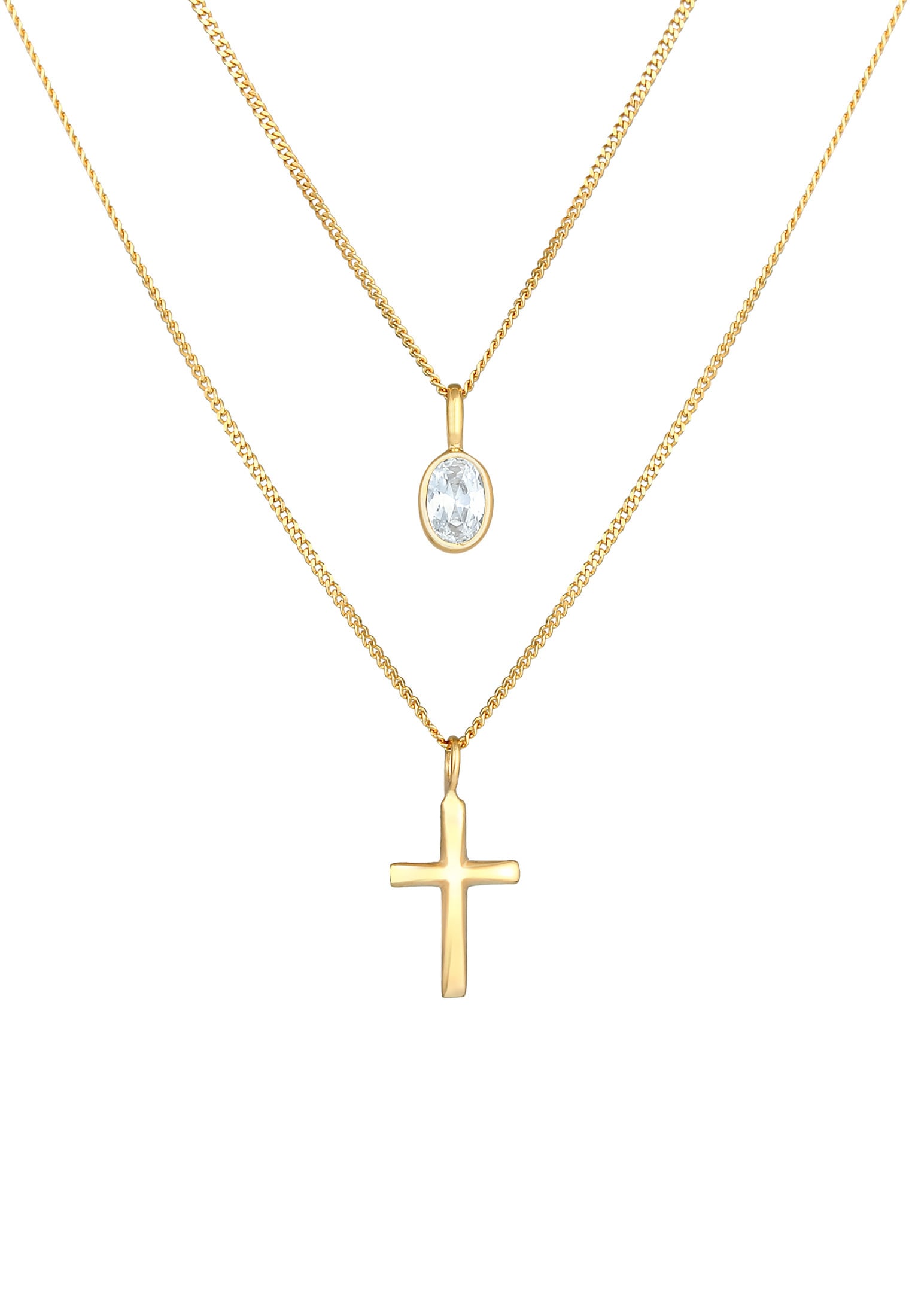 Elli Silberkette »Halskette Layer Zirkonia Kreuz Glaube 925 Silber«
