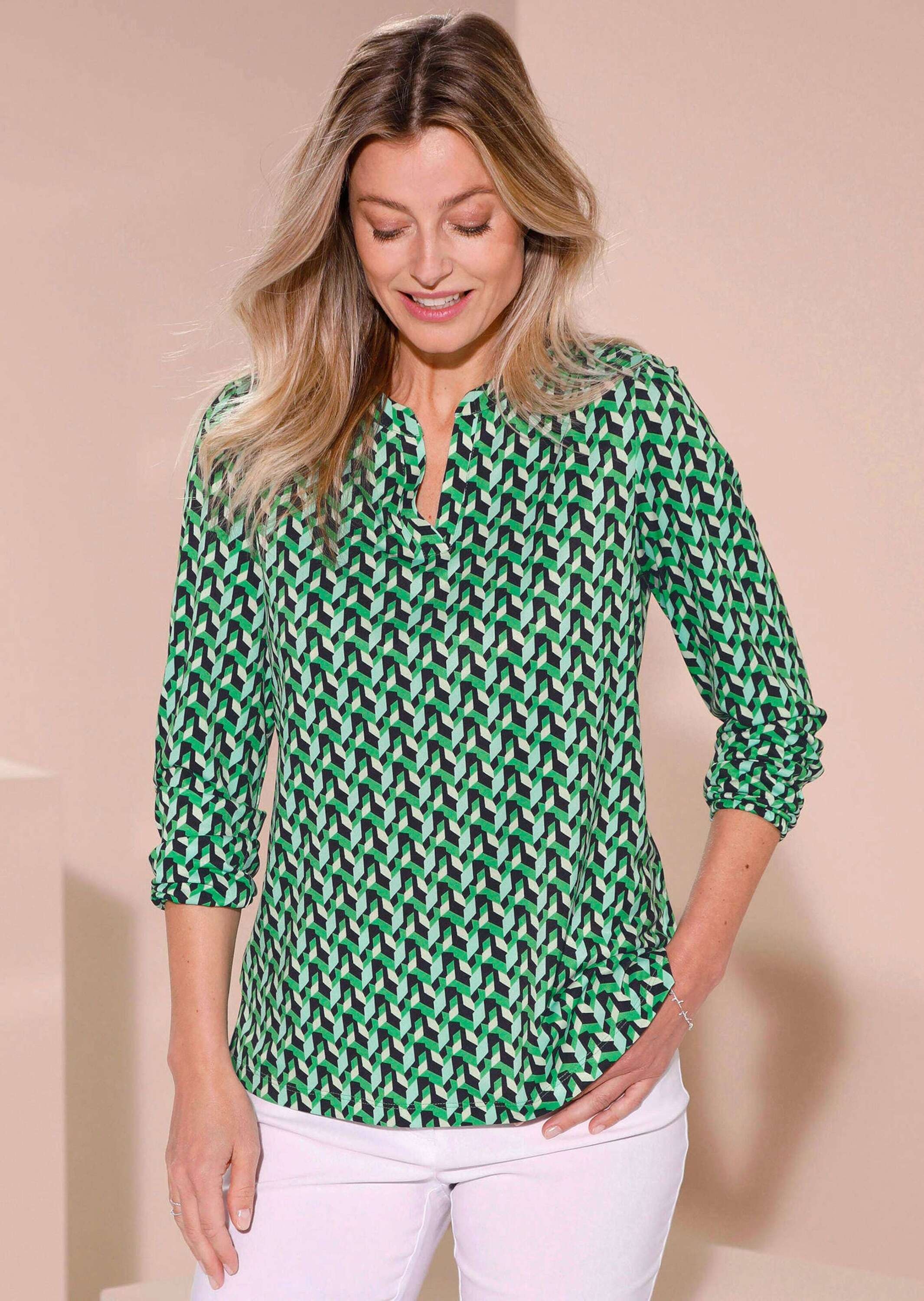 GOLDNER Kurzarmbluse »Elegantes Blusenshirt mit V-Ausschnitt«