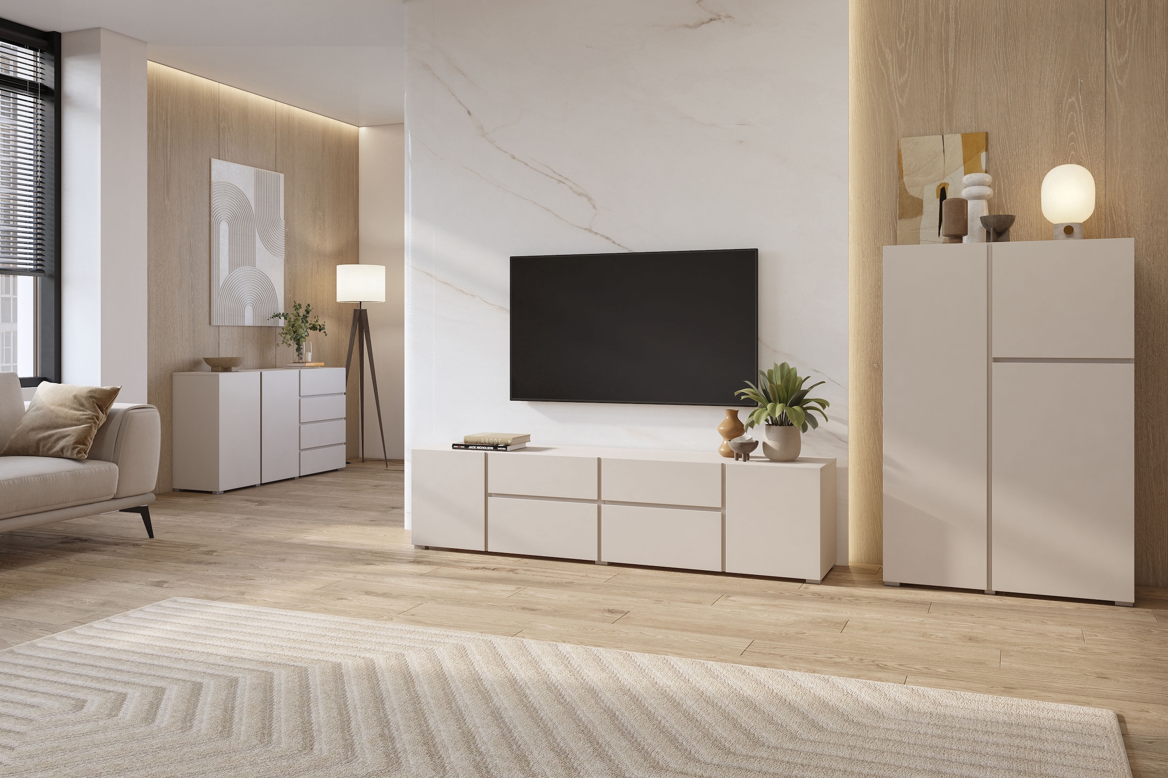 OTTO home Sideboard »Metric,Breite 138 cm, grifflose Kommode 2 Türen/4 Schubkästen« Schubladenschrank mit viel Stauraum, Einlegeböden verstellbar