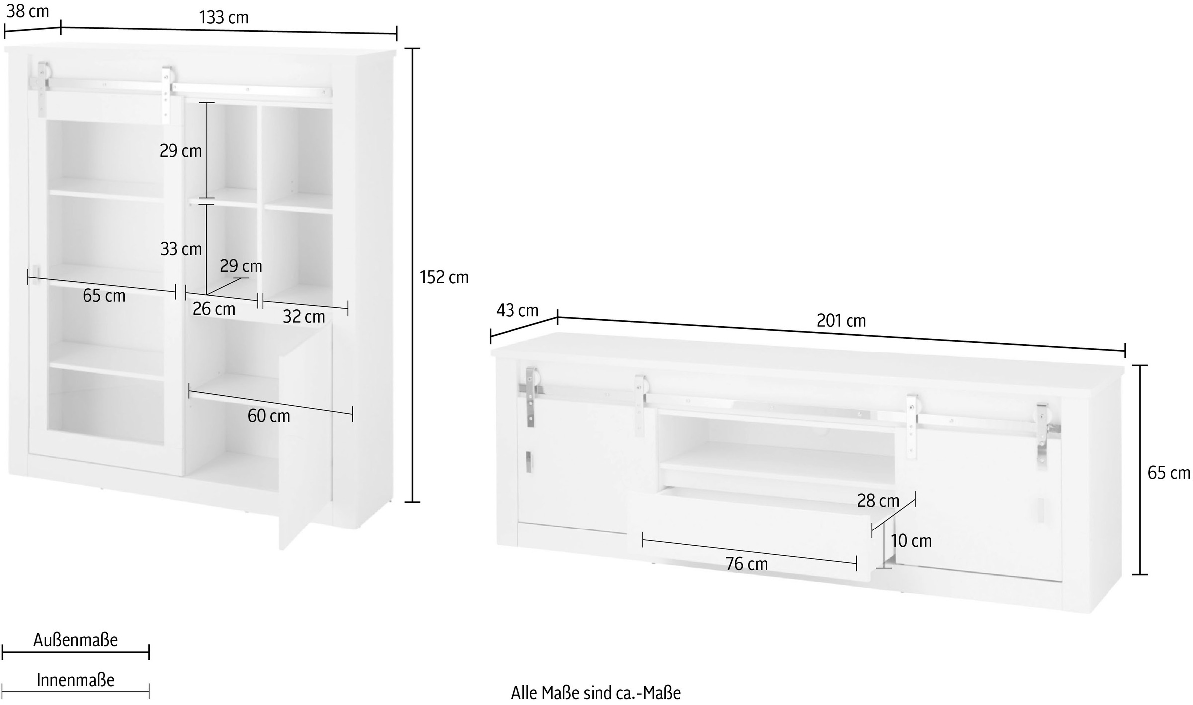 Home affaire Wohnwand »Daytona, moderne Anbauwand, Wohnzimmer-Set in Weiß Hochglanz« Set, 2 Stk. tlg.