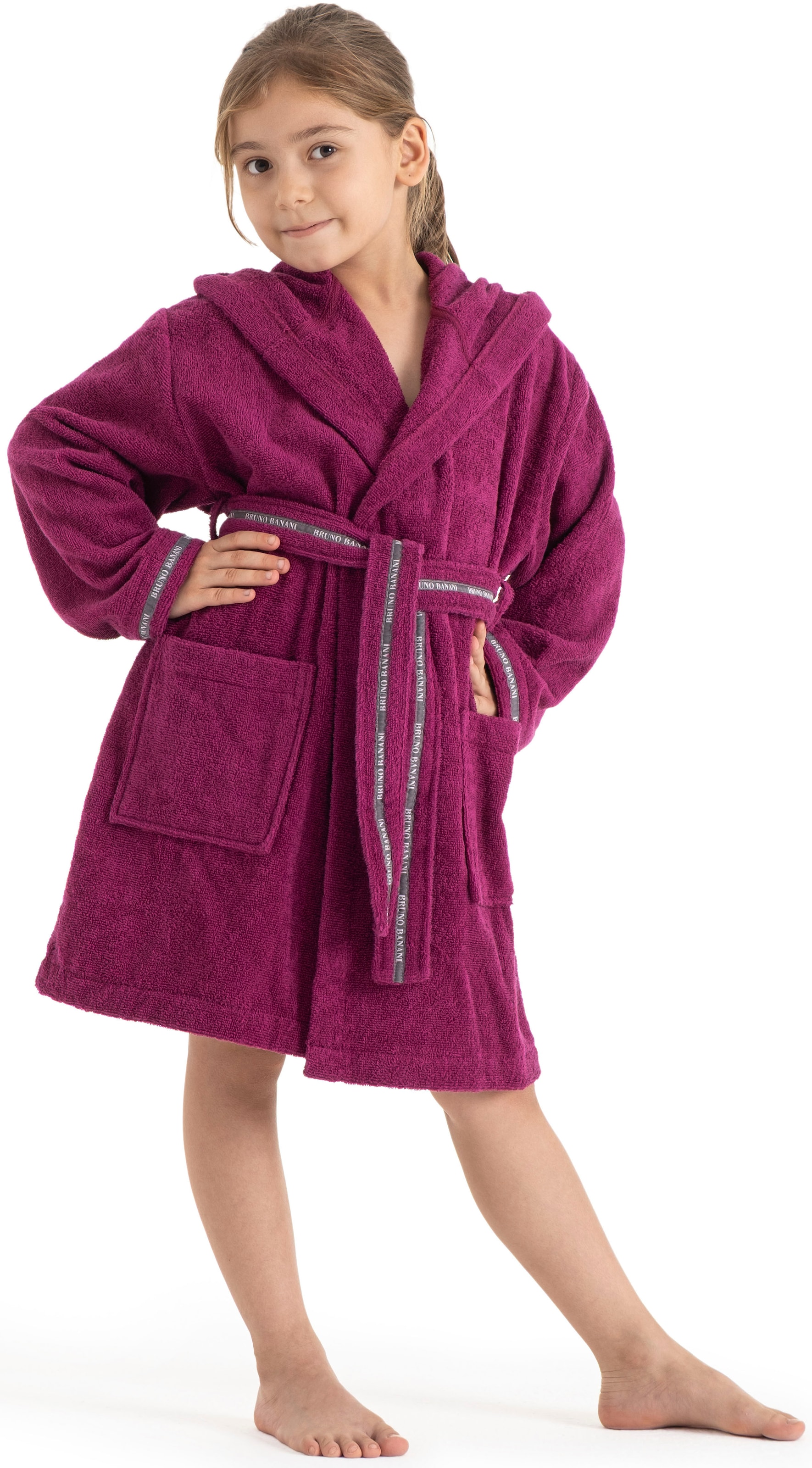 Bruno Banani Kinderbademantel »Danny, Ideal für Zuhause, Schwimmbad oder im Urlaub«, (1 St.), mit Logostreifen, aus 100% Baumwolle