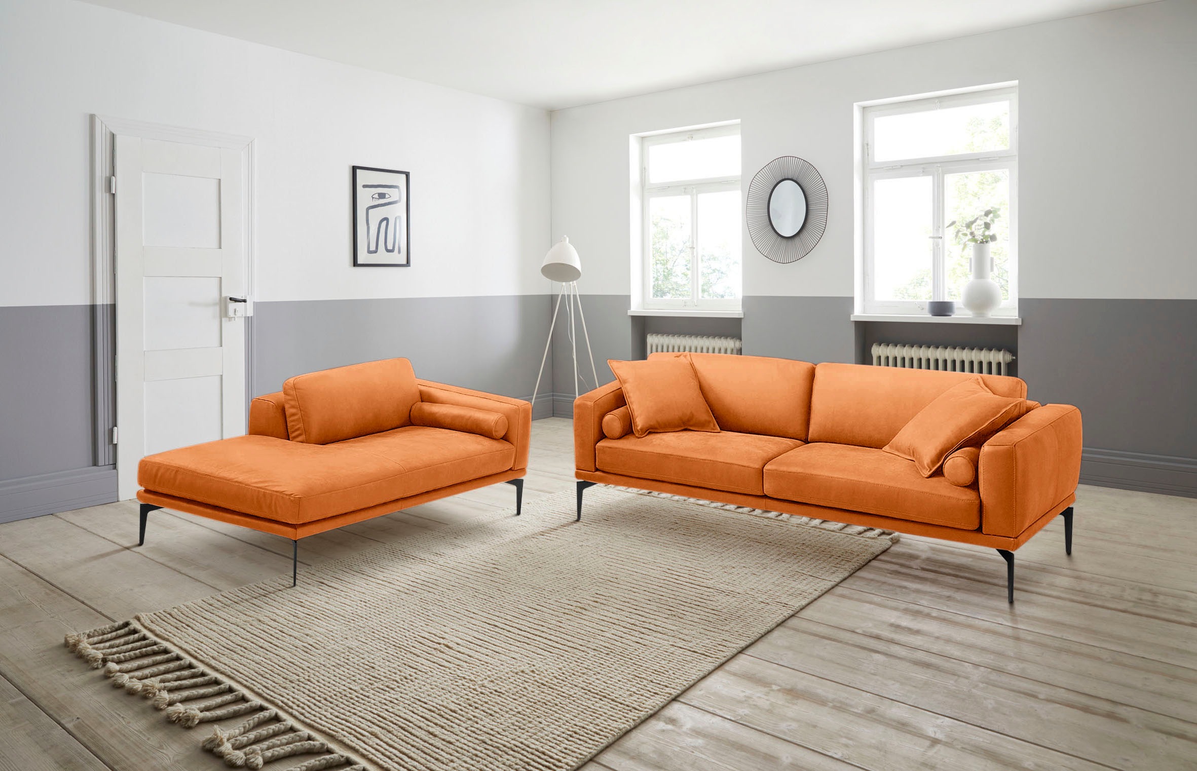 Egoitaliano Polstergarnitur »Masu, Design trifft sensationellen Sitzkomfort«, Höhe der Rückenkissen und Sitztiefe verstellbar, 3 Rollkissen