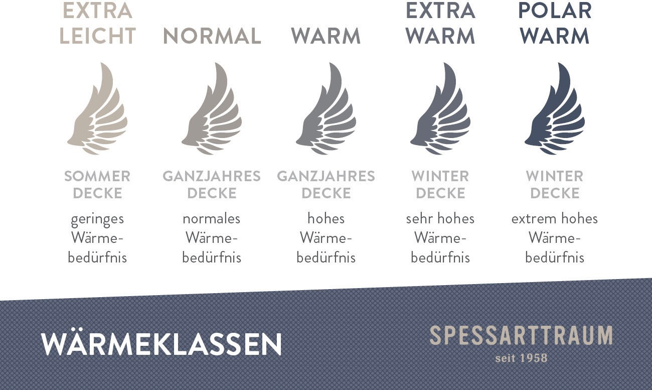 SPESSARTTRAUM Daunenbettdecke »First Class«, extraleicht, Füllung 90% Daunen / 10% Federn, Klasse 1, Downpass zertifiziert, Bezug 100% Baumwolle, nachhaltig (Made in Green), Hausstauballergiker geeignet, (1 St.), 5 Wärmeklassen & 6 Größen, Bestseller