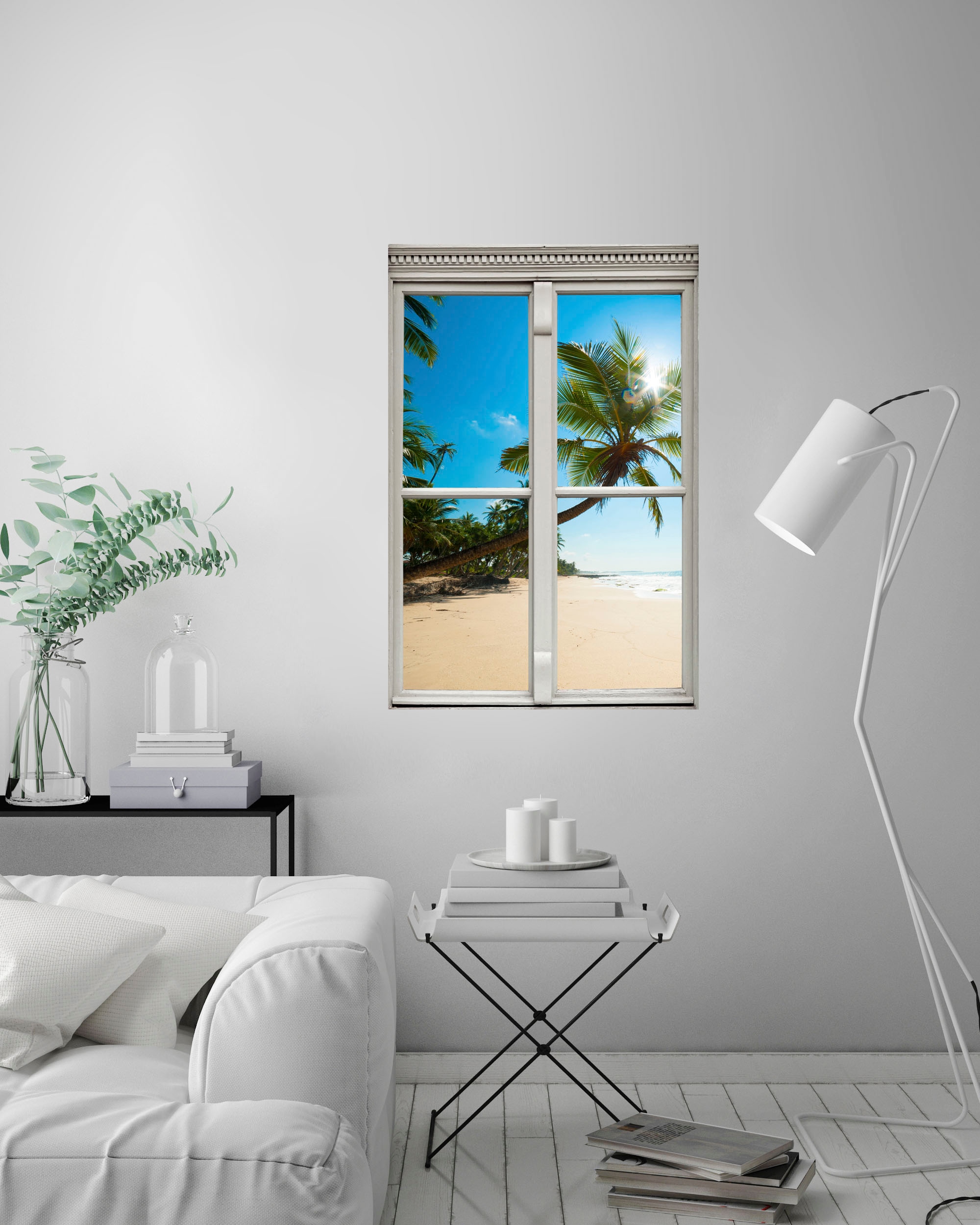 queence Wandsticker »Palmenstrand« Wandsticker, Wandbild, selbstklebend, 3D, Fenster