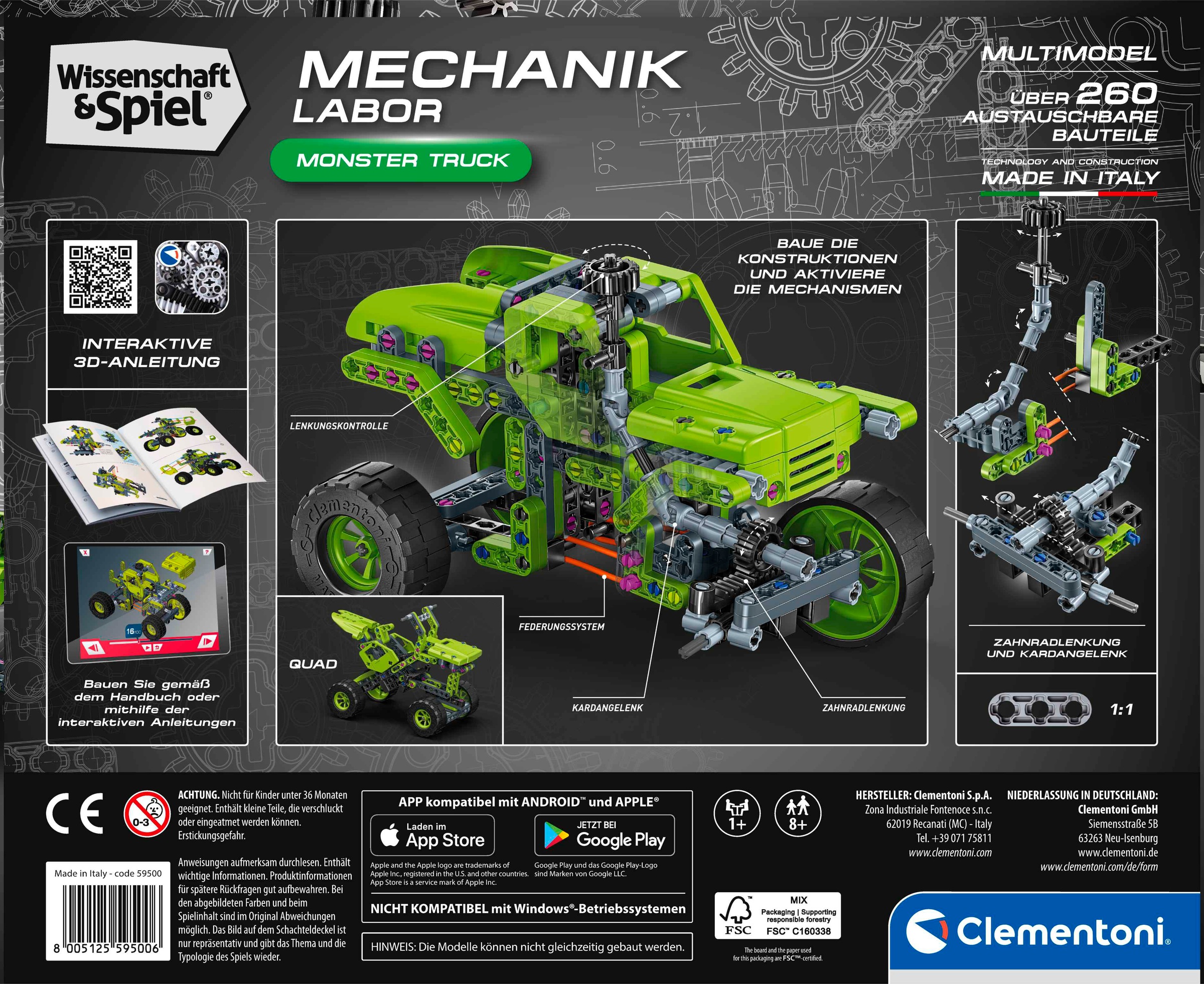 Clementoni® Modellbausatz »Mechanik Labor, Monster Truck« Made in Europe
