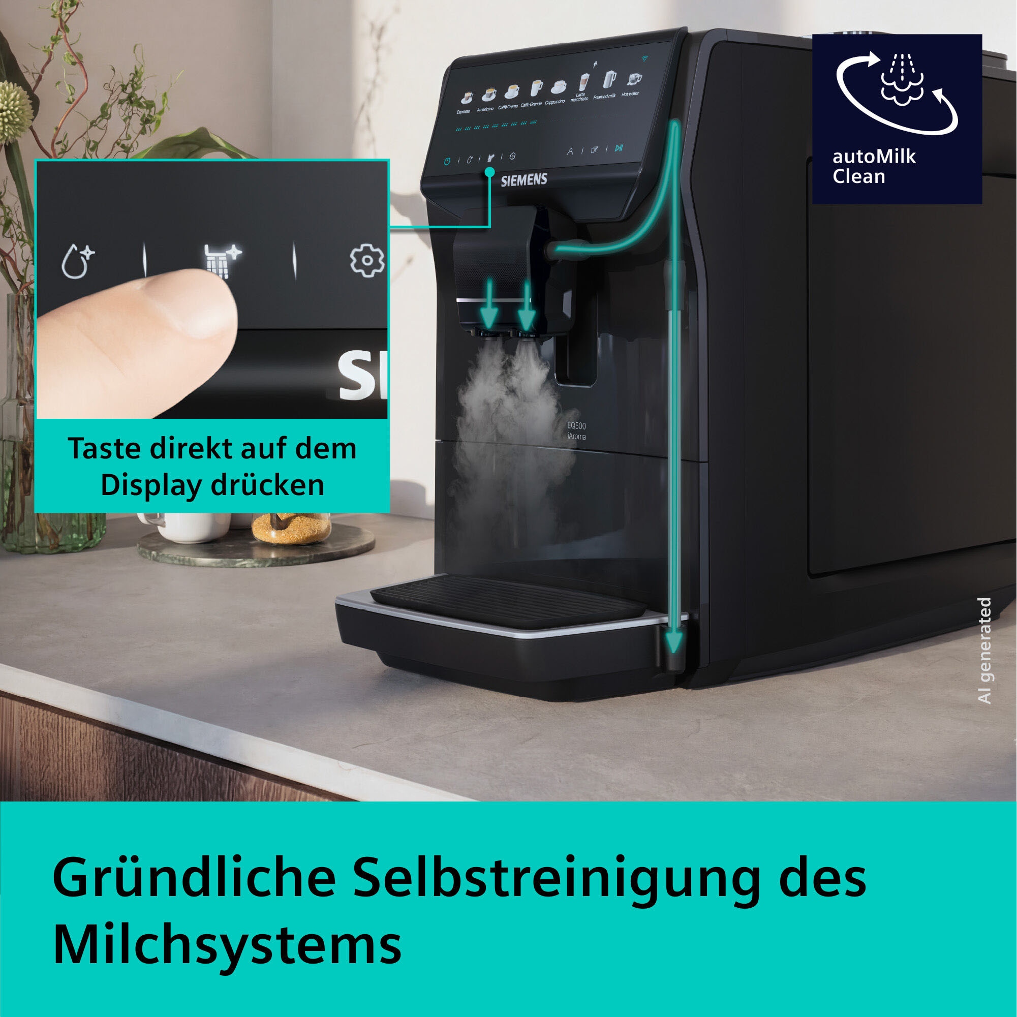 SIEMENS Kaffeevollautomat »EQ500 TP553E19, Doppeltassenfunktion, 8 Getränke, farb. Touchdisplay« Keramikmahlwerk, entnehmbare Brüheinheit, Steuerung per App, Schwarz