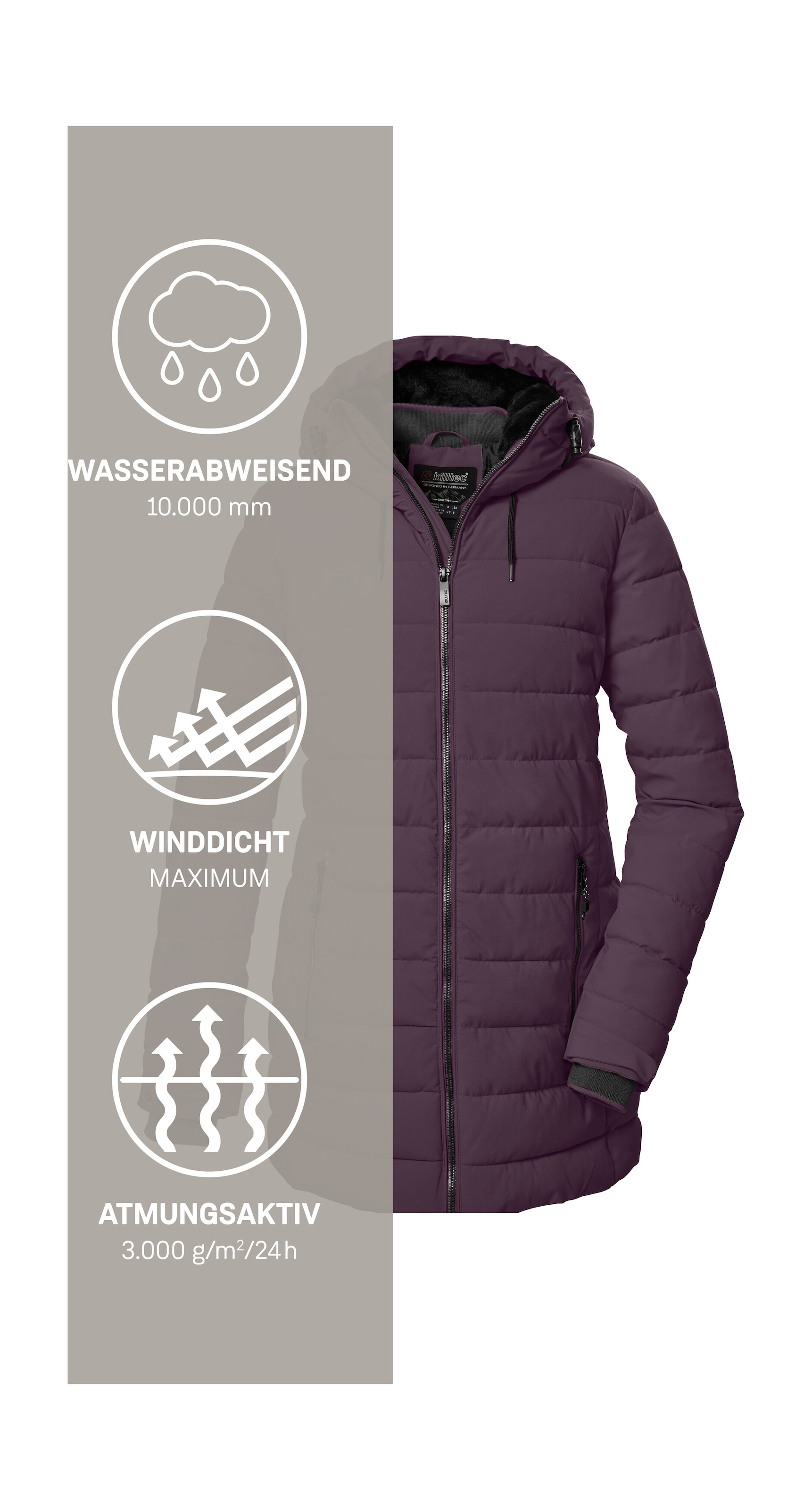 Killtec Steppmantel »KOW 55 WMN QLTD PRK« Wasserabweisender, winddichter Damenparka, atmungsaktiv