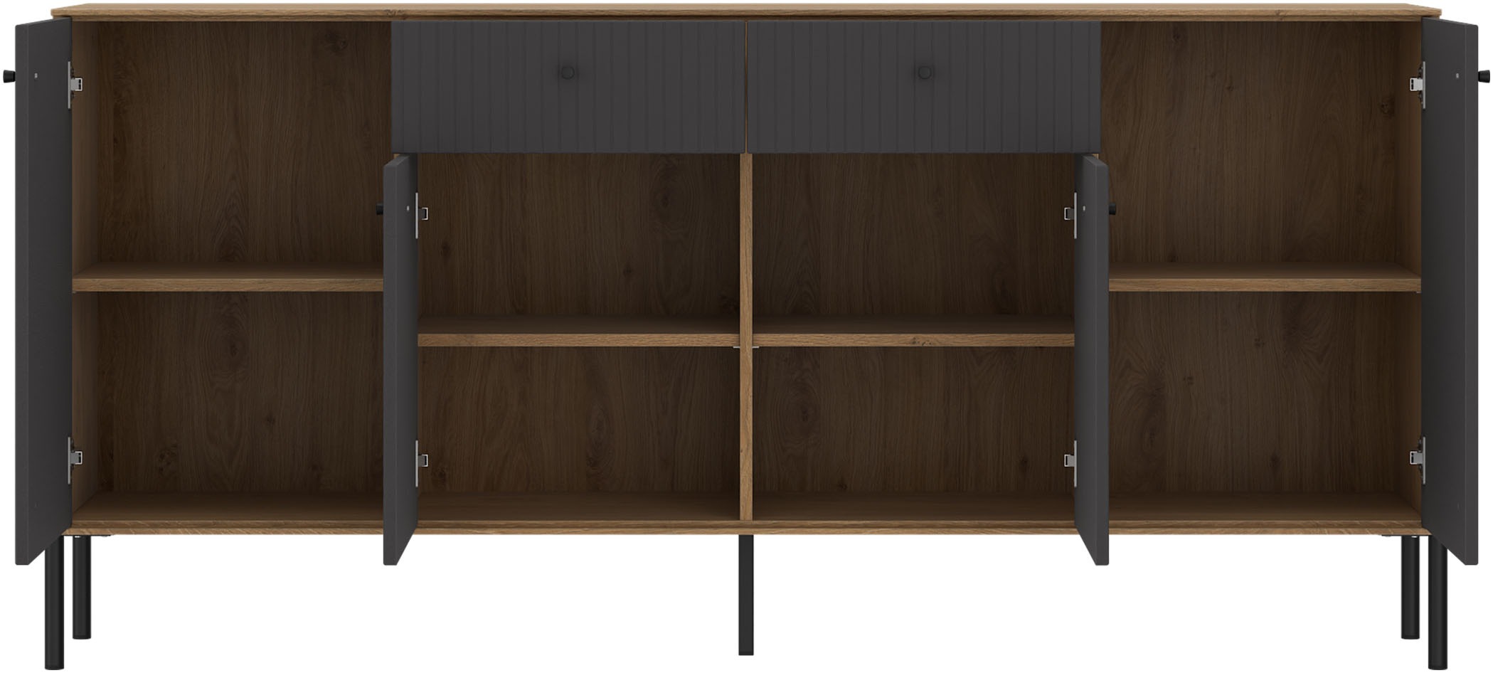 OTTO home Sideboard Sideboard, Breite 184 cm, mit geriffelten Fronten, auf Metallfüßen