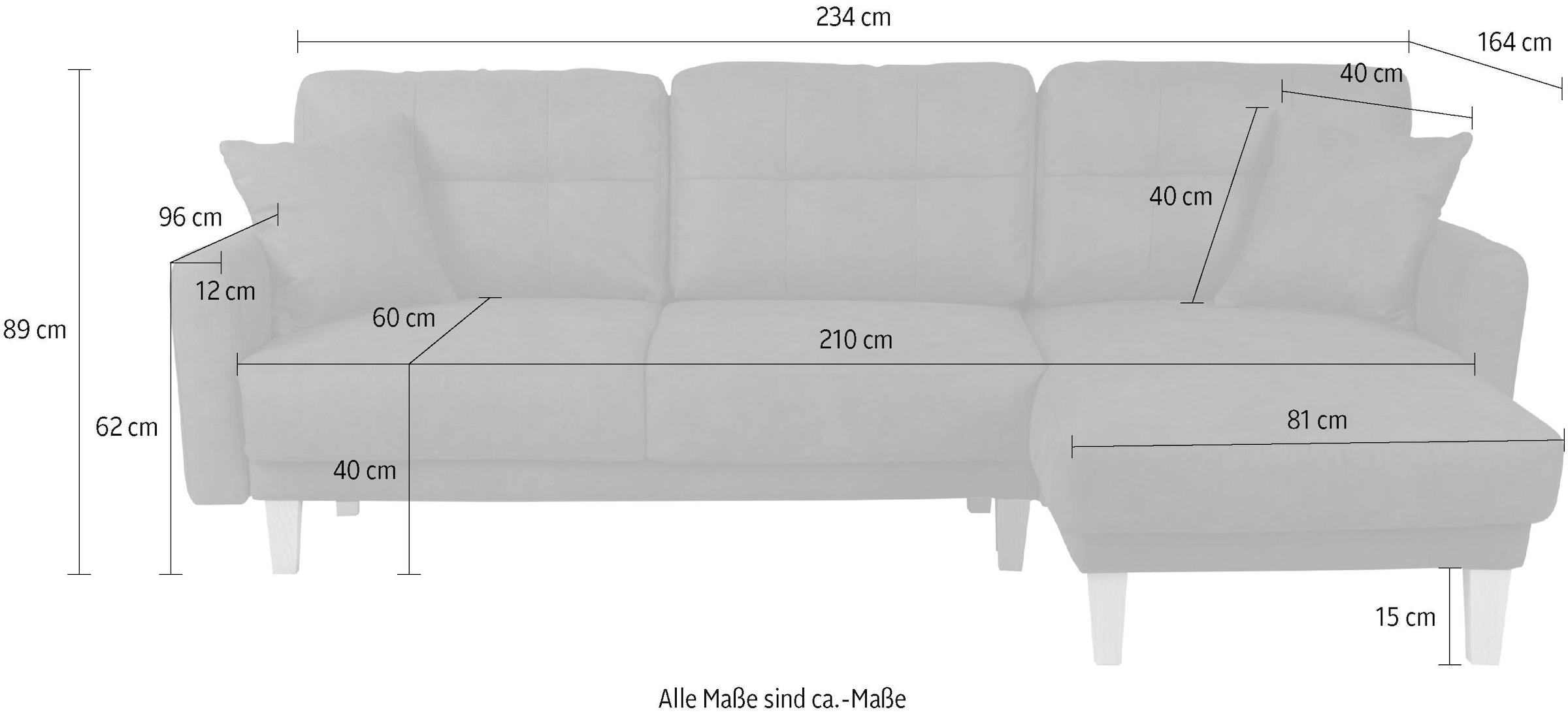 Home affaire Ecksofa »TRIPLO optionale Schlafsofa mit Bettkasten, Maße B/T/H: 234/164/89 cm« L-Form wahlweise mit Bettfunktion - Liegefläche 132x210 cm