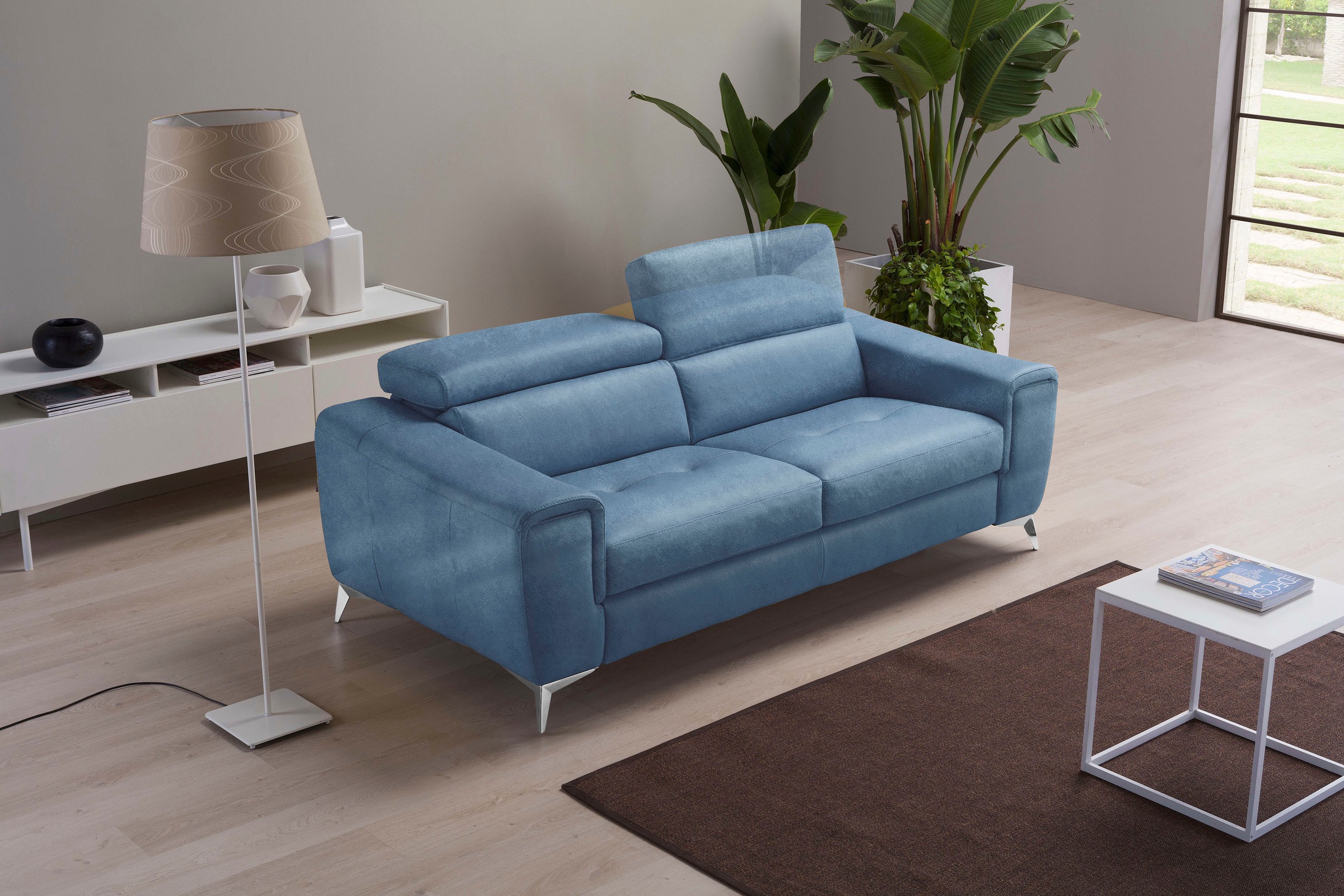 Egoitaliano 2,5-Sitzer »Francine, Designsofa, Loungesofa, Breite 213 cm, Fußfarbe chrom«, Designfuß, Luxus-Microfaser Lederoptik, ozeanblau