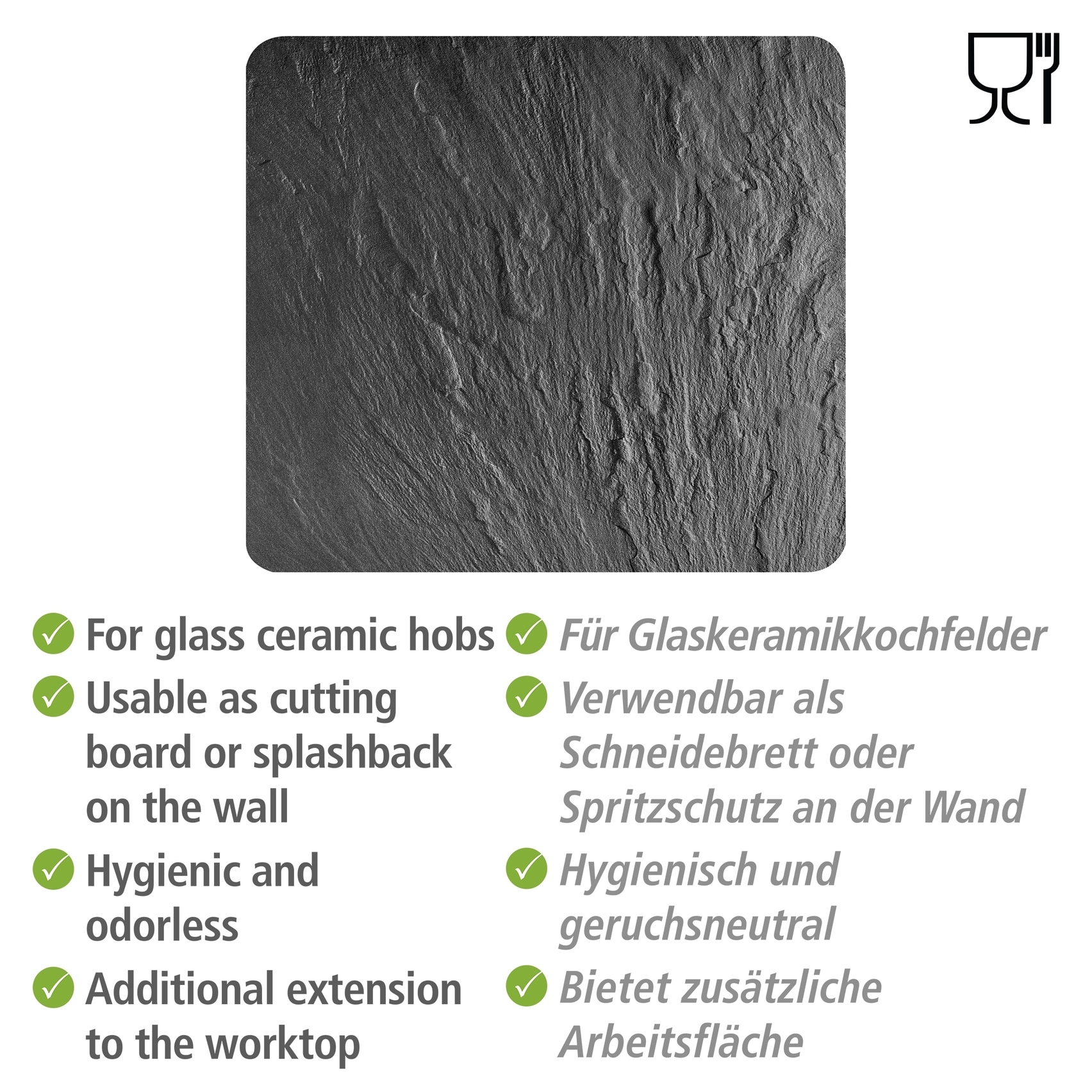 WENKO Herd-Abdeckplatte »Multi Modell Schiefer«, Spritzschutz, Herdblende, Schneidbrett, für Glaskeramik-Kochfelder