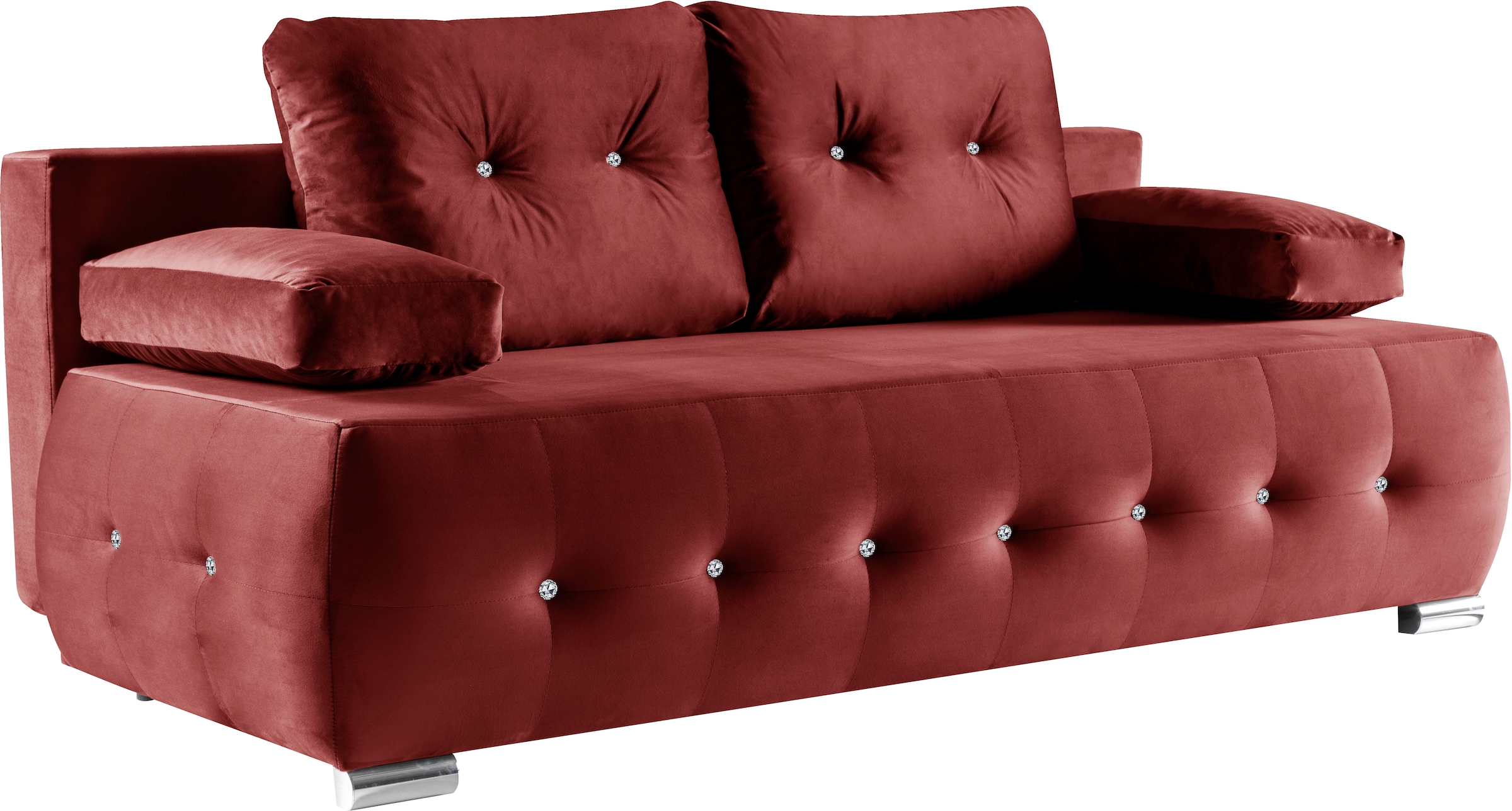 WERK2 Schlafsofa »Monaco Design Bettsofa, pflegeleichter Samtoptik Bezug, Breite 205cm«, 2-Sitzer Schlafcouch mit Bettkasten & funkelnden Ziersteinchen