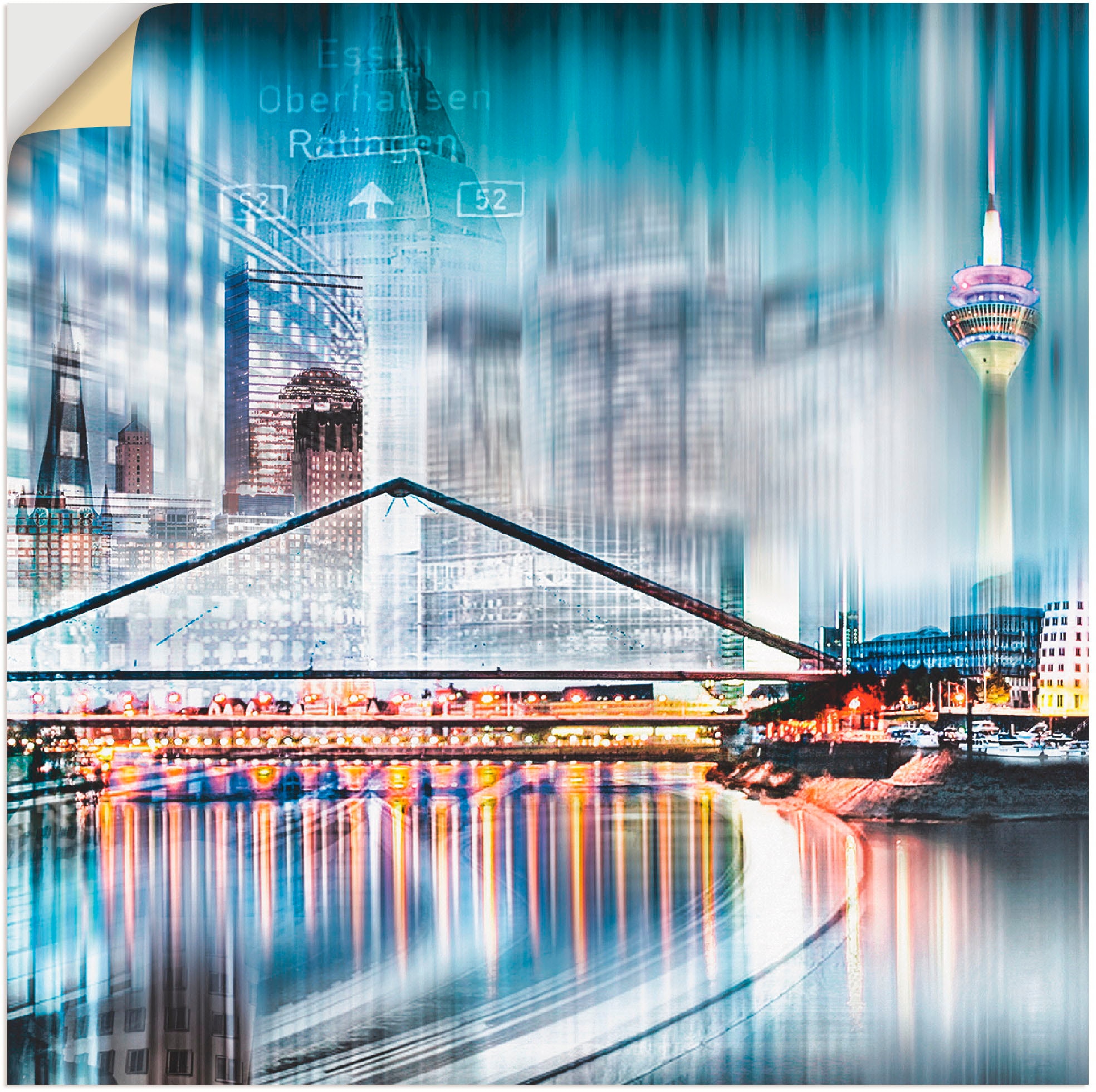 Artland Wandbild »Düsseldorf Collage Skyline Poster als Größen (1 Leinwandbild, auf Deutschland, Wandaufkleber in Raten St.), bestellen versch. oder 13«