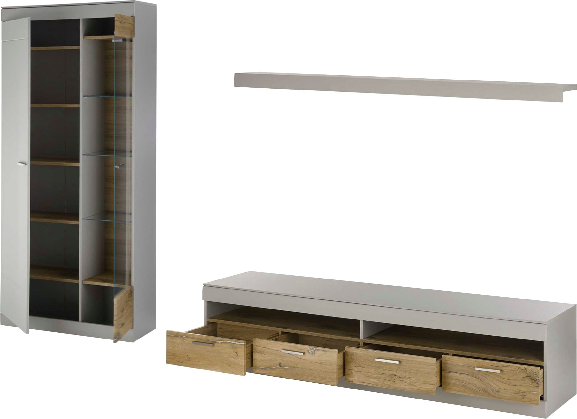 INOSIGN Wohnwand »SCARA«, (3 St.), trendige Farbe mit Applikation Zinneiche Dekor, mit Softclose-Funktion
