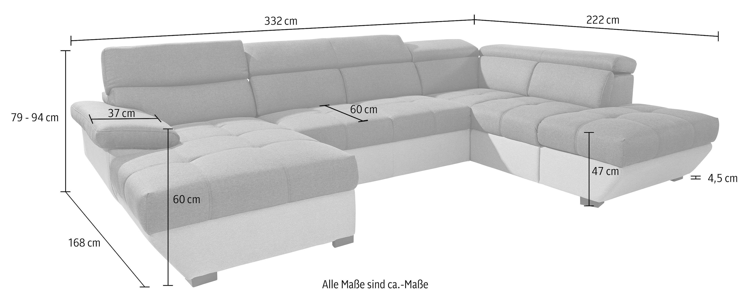 COTTA Polstergarnitur »Speedway«, (Set), Set bestehend aus: Wohnlandschaft mit Kopfteilverstellung & Hocker