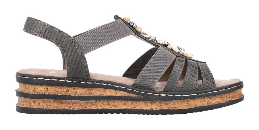 Rieker Riemchensandale, Sommerschuh, Sandalette, Keilabsatz, mit Schmucksteinen besetzt