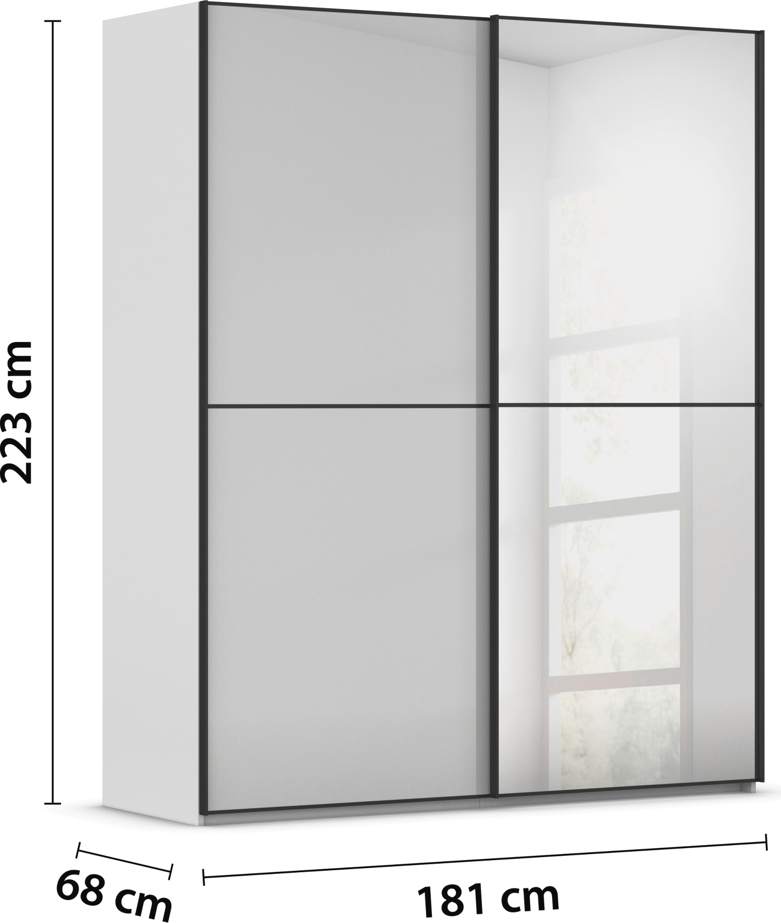 rauch Schwebetürenschrank »Kleiderschrank Schrank Garderobe Schlafzimmerschrank SCALE-DUO« edle zweigeteilte Türen Spiegel/Glas-Mix 3 Zierleisten MADE IN GERMANY