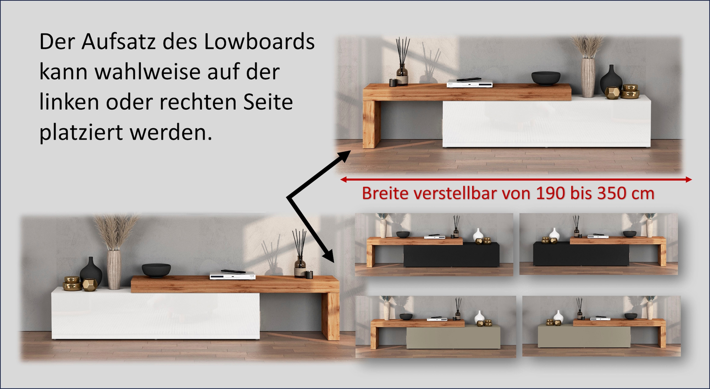 INOSIGN Wohnwand »Chronos Wohnwand, Medienwand, 8-er set«, (Set, 8 St.), ca. 320 cm mit Hängeschränke, Würfel, Regal, Lowboard, Made in Italy