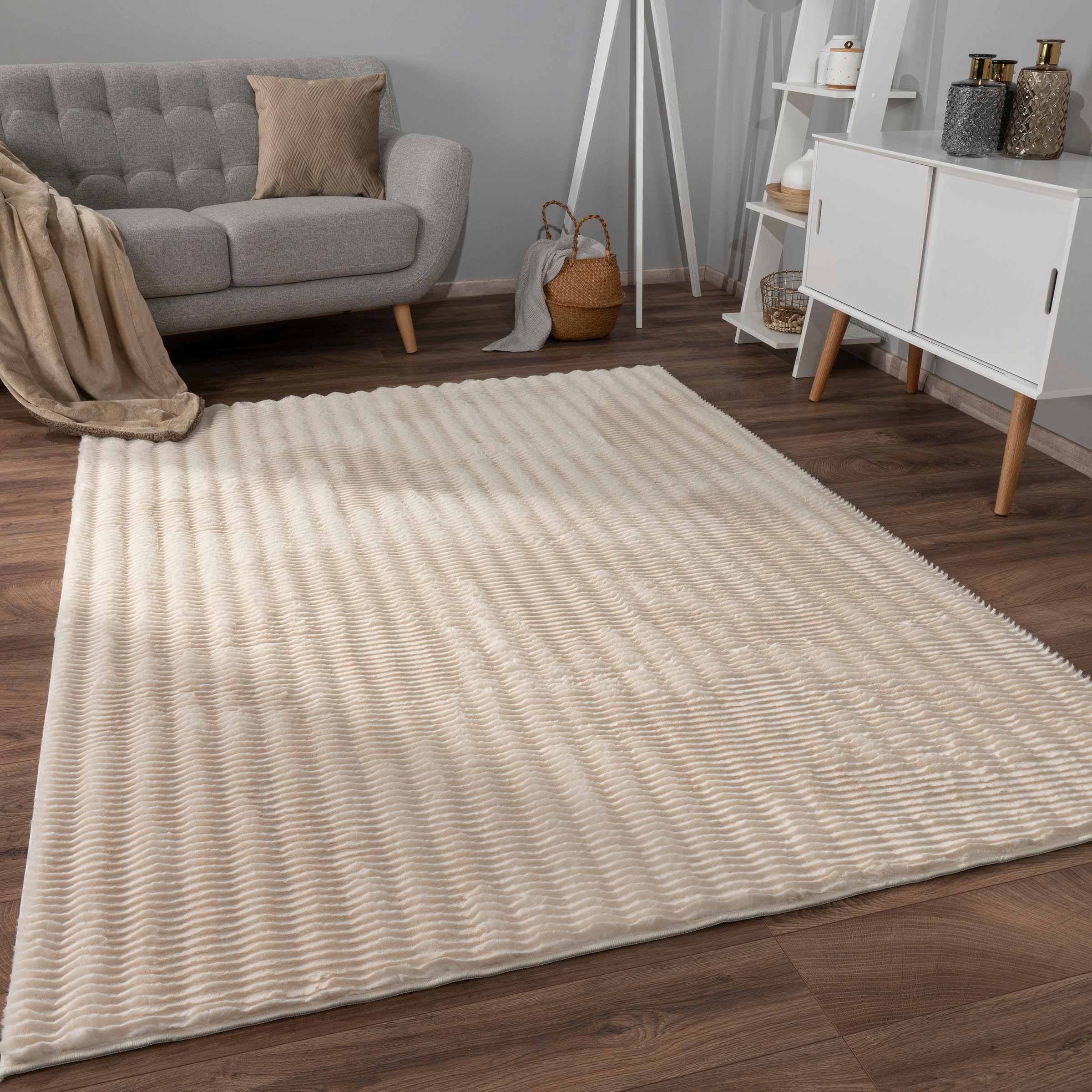 Paco Home 1100000002199 »Arnheim 743« rechteckig 27 mm Höhe Uni Farben, Wellen Muster, besonders weich, Hoch-Tief Effekt