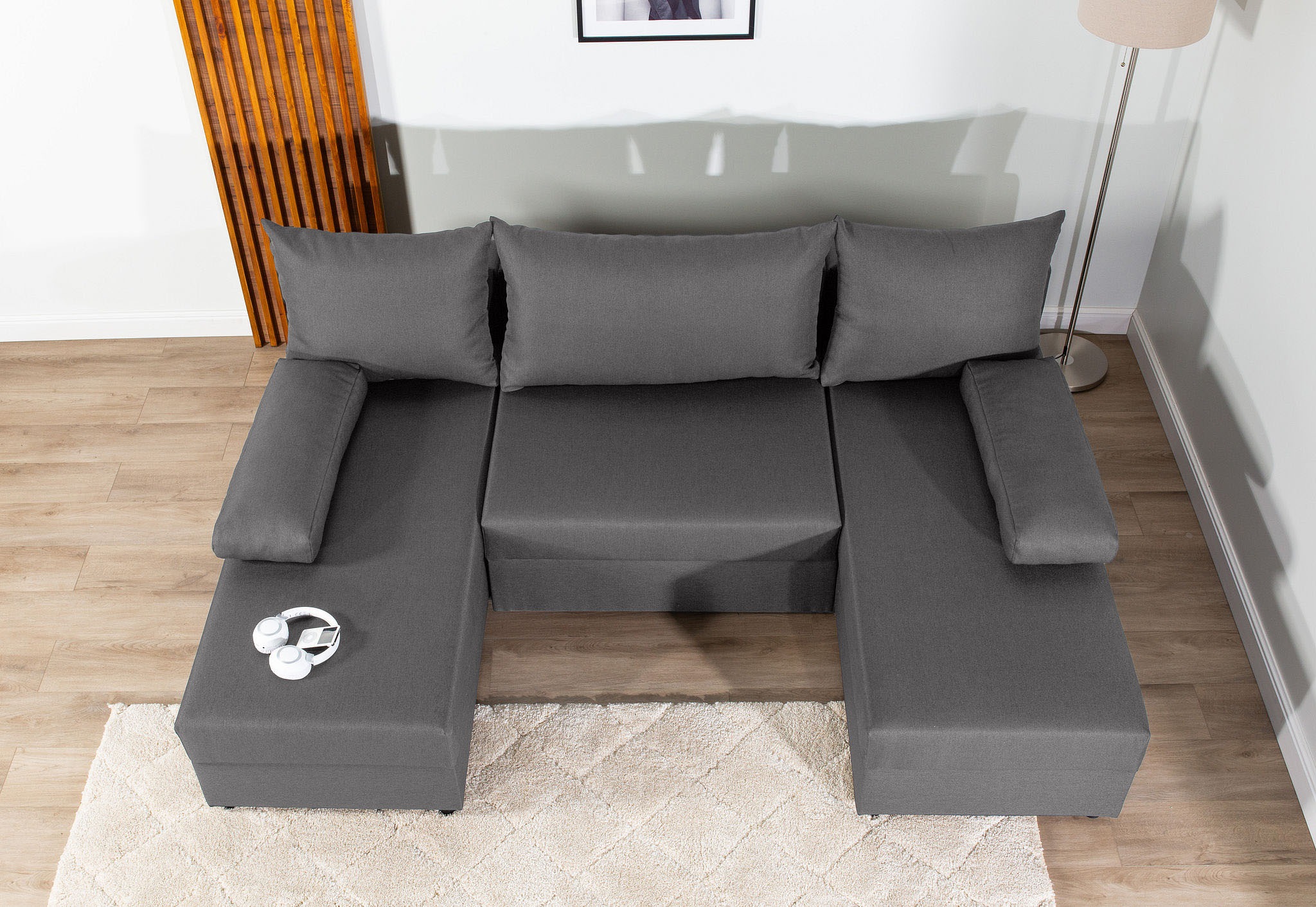COLLECTION AB Wohnlandschaft »Pico U-Form, Breite 220, mit Schlaffunktion, Bettkasten & Zierkissen«, Wohnlandschaft,2 X Ottomane,Polyätherschaum Polsterung