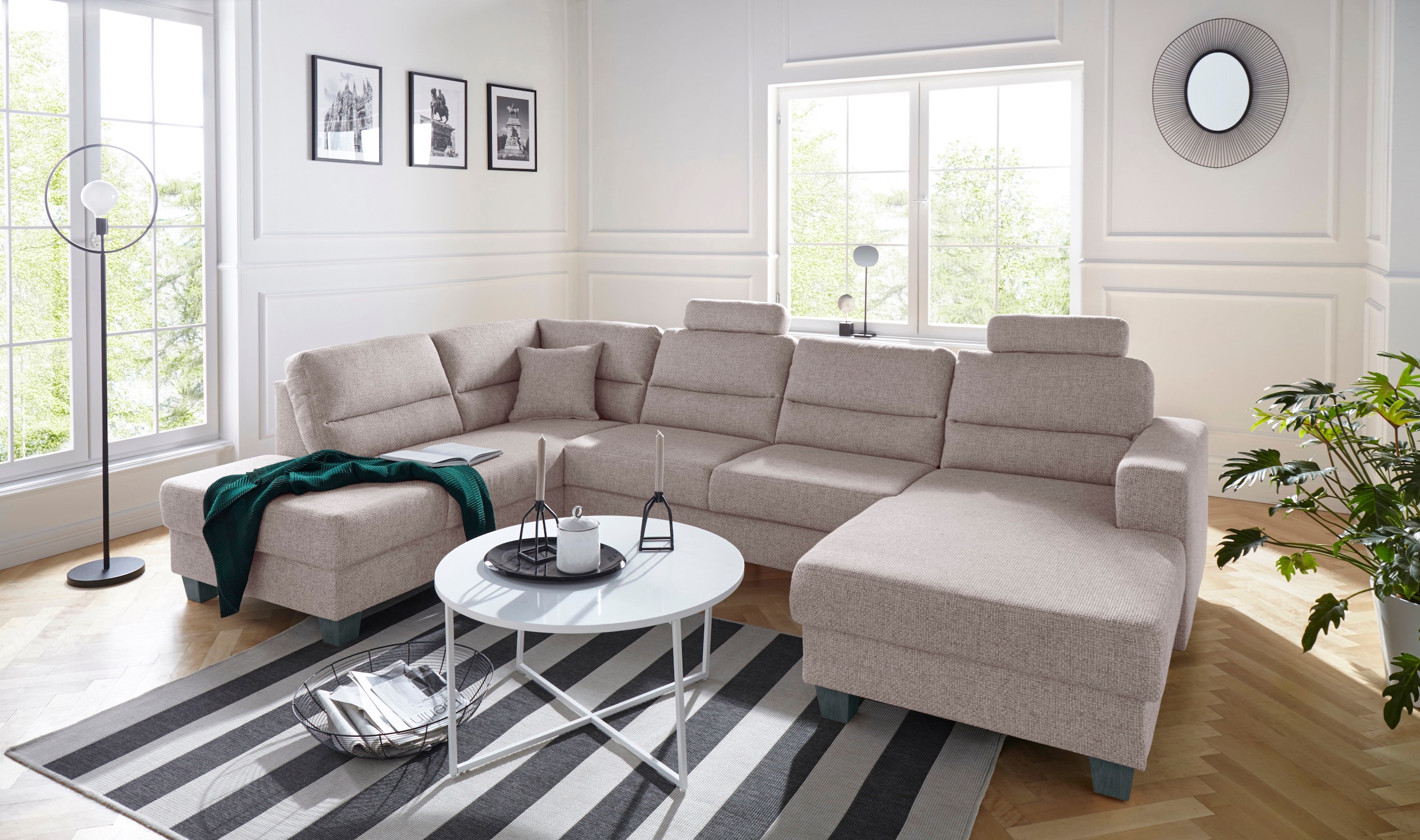 TRENDMANUFAKTUR Wohnlandschaft »Chamber, U-Form«, inklusive zwei Kopfstützen, wahlweise mit Bettfunktion