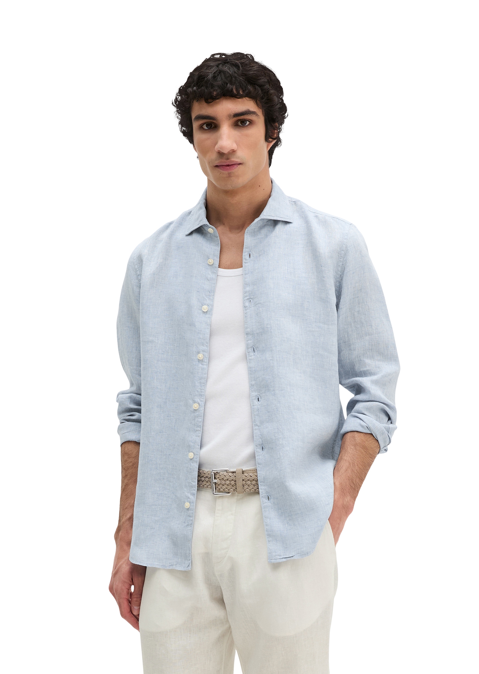 Marc O'Polo Langarmhemd shaped fit aus feinem Leinen-Chambray