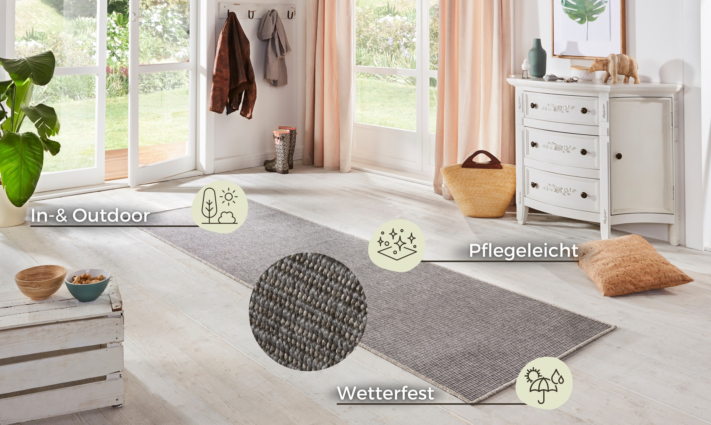 HANSE Home Läufer »Nature, In- und Outdoor«, rechteckig, 5 mm Höhe, Teppich, Wetterfest, Balkon, Flur, Wohnzimmer, Wasserfest, Sisal Optik