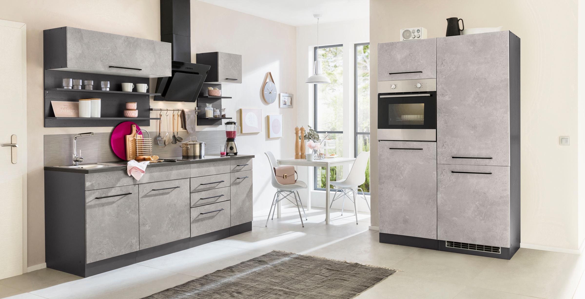 KOCHSTATION Küchenzeile »KS-Tulsa«, mit E-Geräten, Breite 330 cm, schwarze Metallgriffe, MDF Fronten