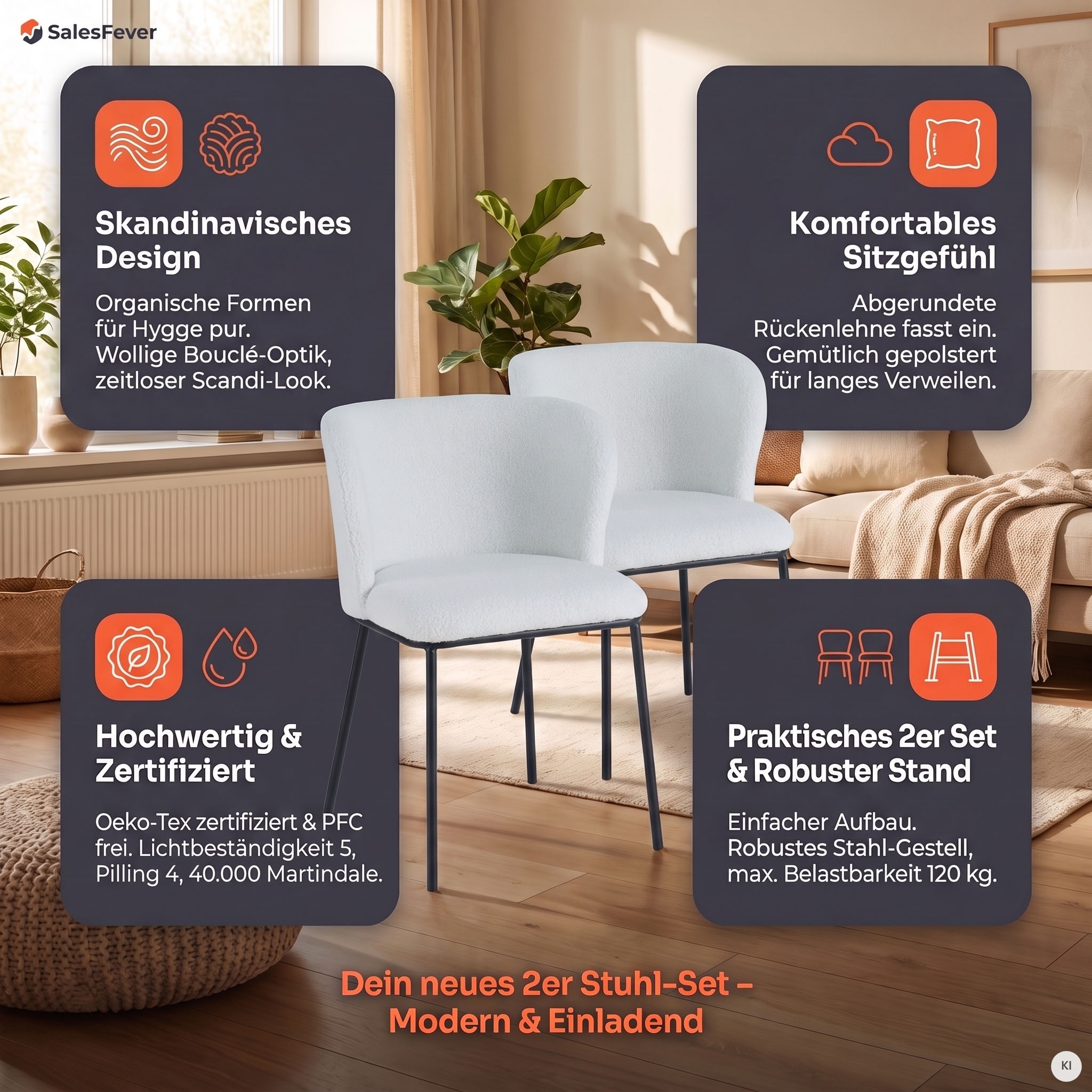 SalesFever 4-Fußstuhl »Stuhl mit vier Füßen« (Set) 2 Stk.Zweier-Set mit abgerundeter Rückenlehne
