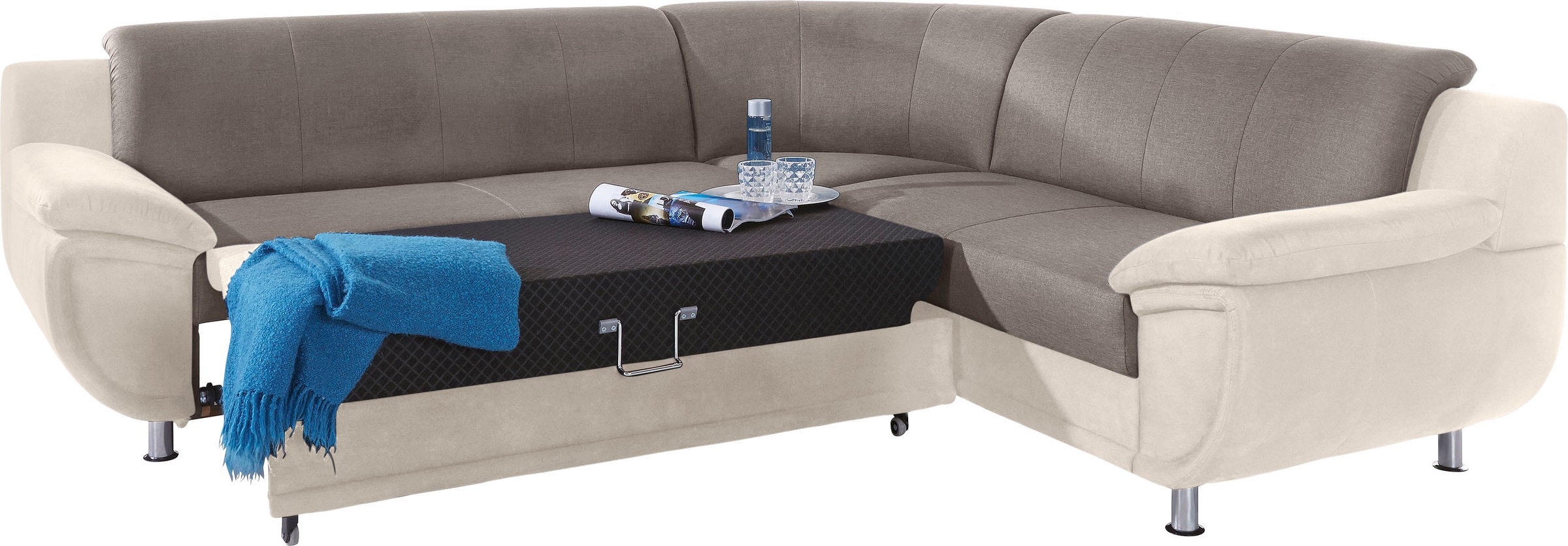 TRENDMANUFAKTUR Ecksofa »Rondo 3, zeitlos und modern, im Materialmix, L-Form«, wahlweise Federkern für hohen Sitzkomfort, wahlweise Bettfunktion
