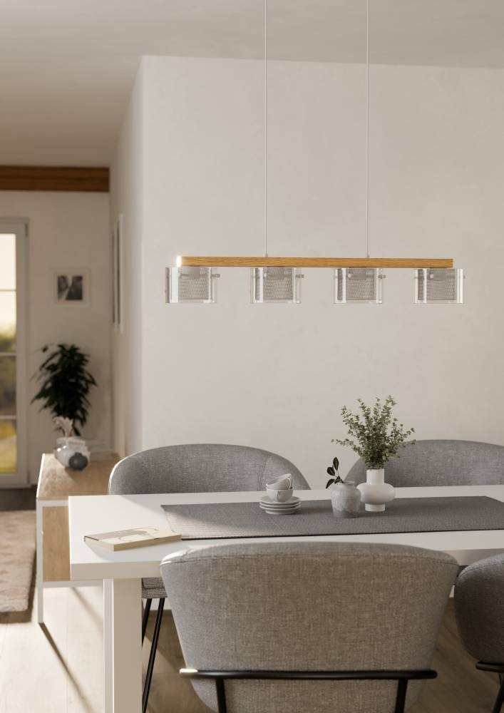 EGLO Hängeleuchte »PORTICO-Z Hängelampe Holz weiß, ZigBee 3.0, Timer, Pendelleuchte«, 4 flammig, Leuchtmittel LED-Modul | LED fest integriert, App / Sprachsteuerung Alexa, 88x15x110cm, exkl. Fernbedienung