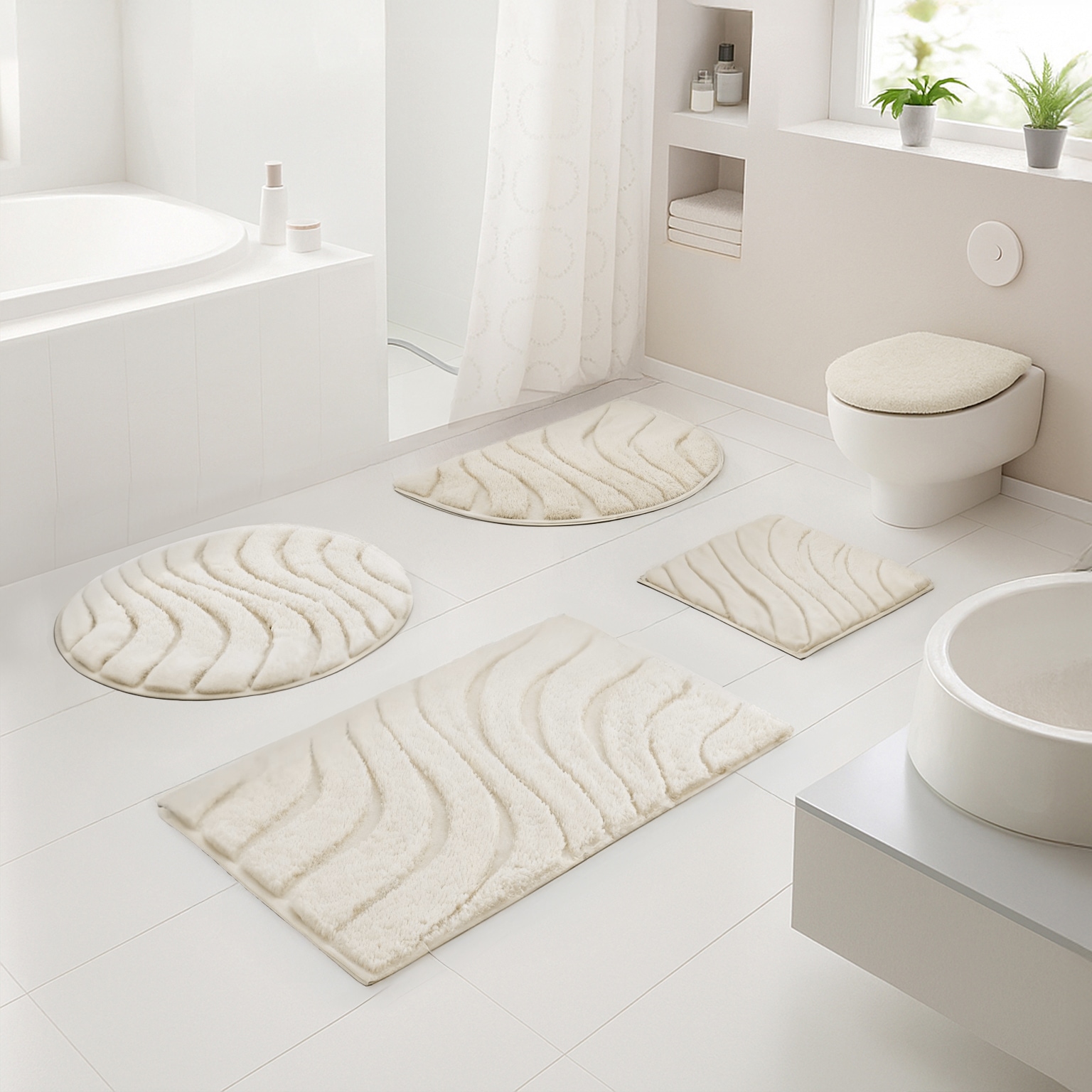 OTTO home Badematte "Levii, Badvorleger, Badezimmer Teppich, sehr weich" Höhe 20 mm rutschhemmend beschichtet fußbodenheizungsgeeignet  schnell trocknend Hoch-Tief-Effekt, weiche Haptik, Made in Europe