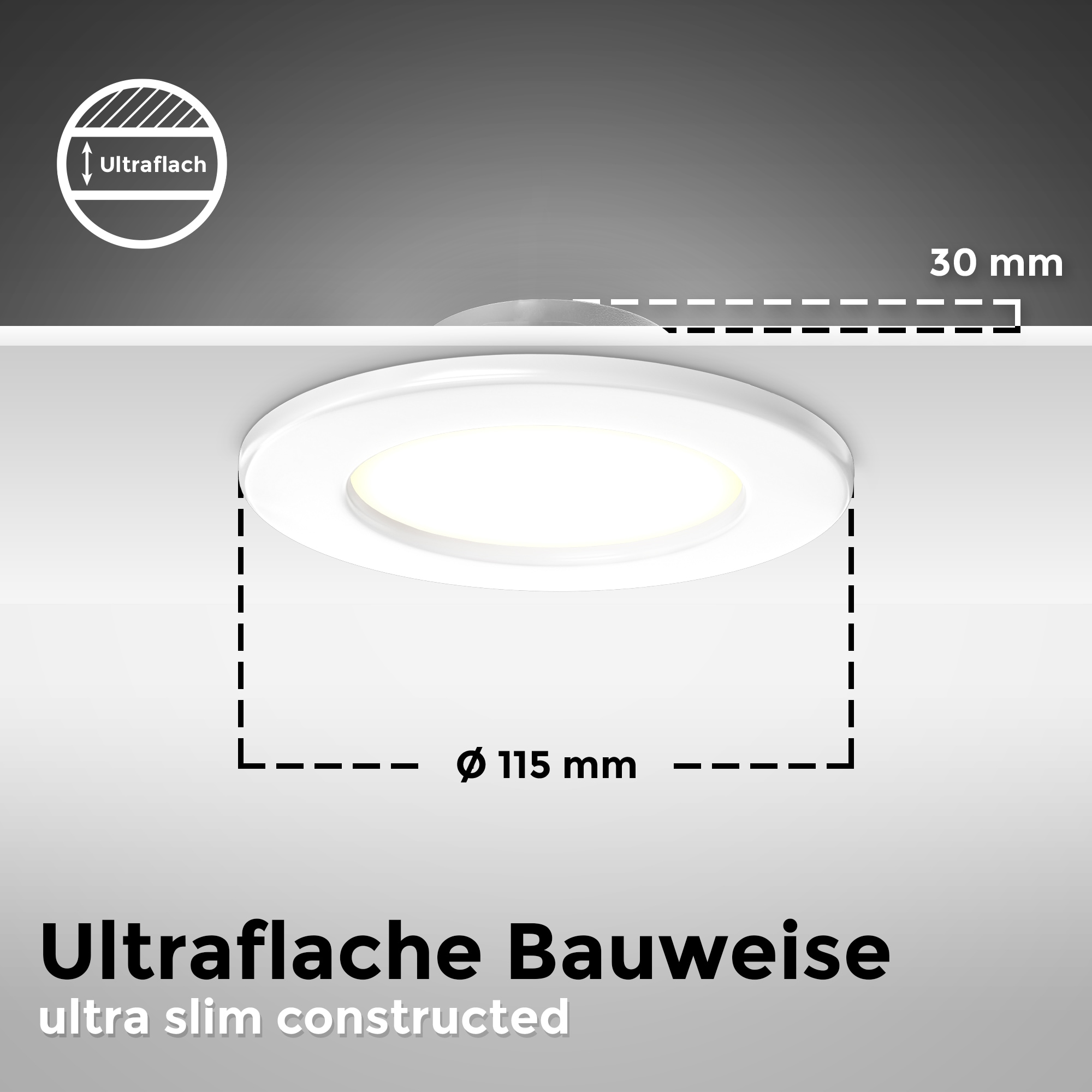 B.K.Licht LED Einbauleuchte, ultraflaches 6er-Set, Inkl. LED-Modul, 6 Watt, 450 Lumen, 3.000 Kelvin, stufenlos dimmbar