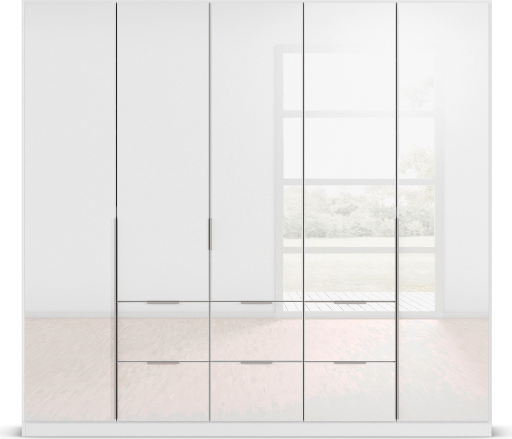 rauch Drehtürenschrank »Kleiderschrank Kleiderschränke Schrank Garderobe AGORDO mit Glasfront«, (in zwei Griff-Farben mit Glasfront), mit Außenschubkästen, in 6 Breiten und 2 Höhen MADE IN GERMANY